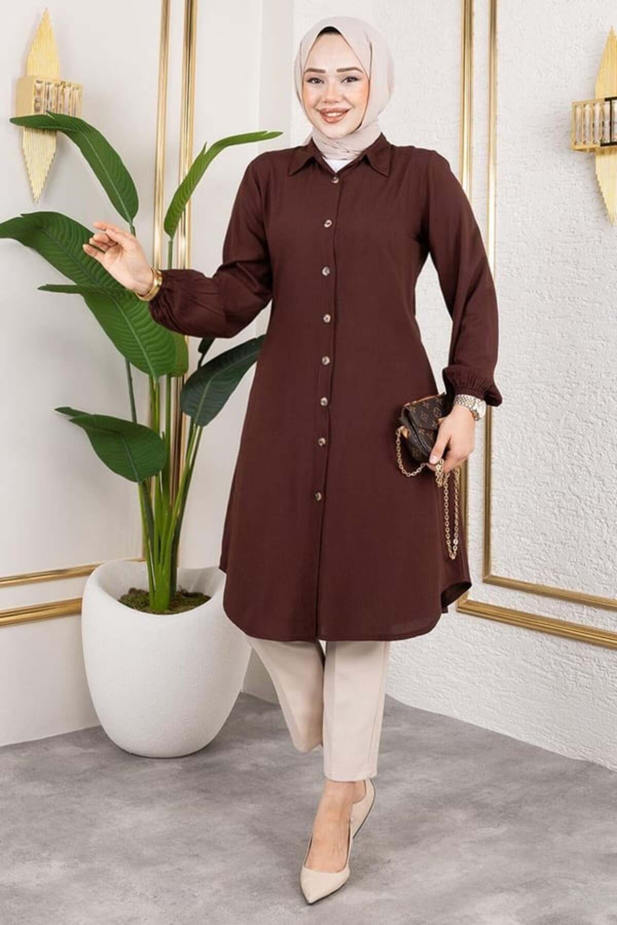 ORCHID Manşeti Lastikli Viskon Tunik