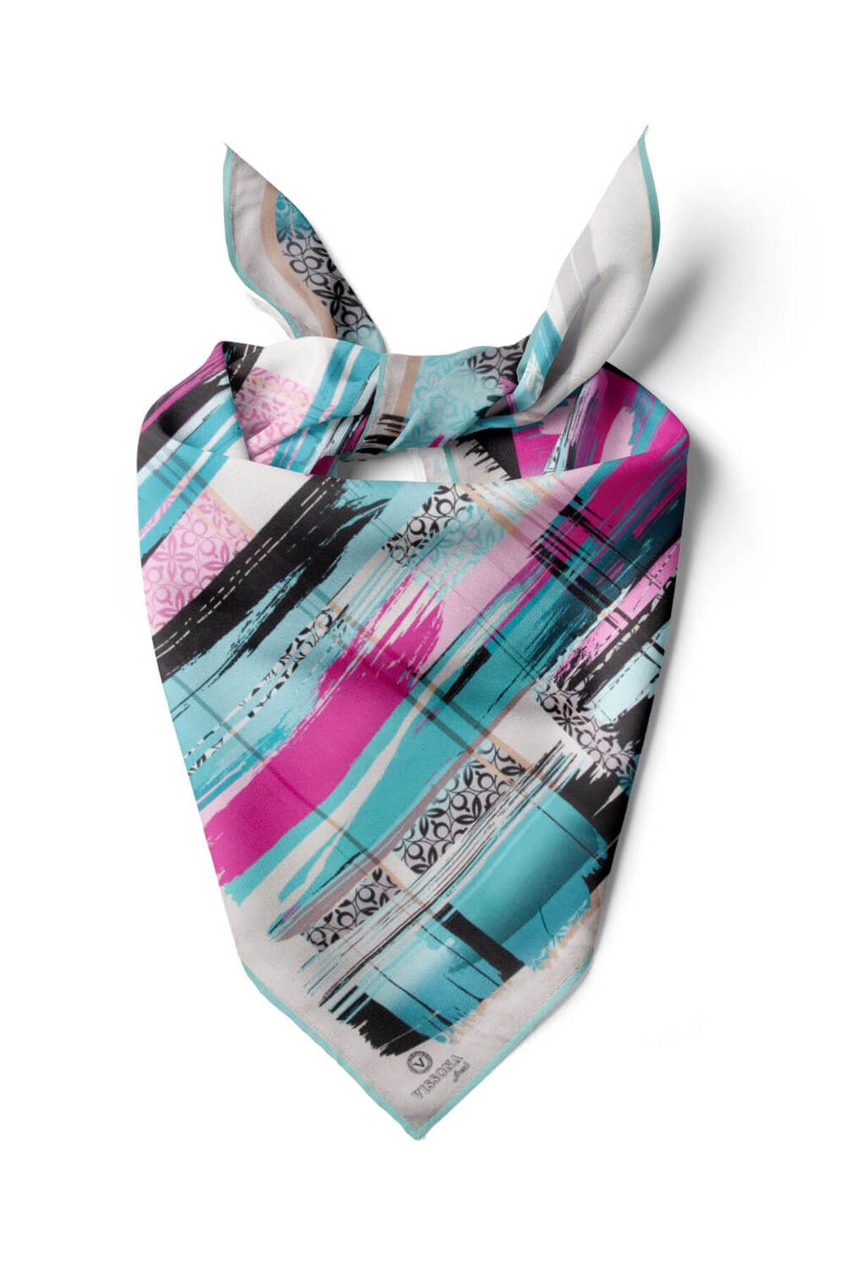 Vissona-Bandana de dama cu model 80x80 - 100% matase 1