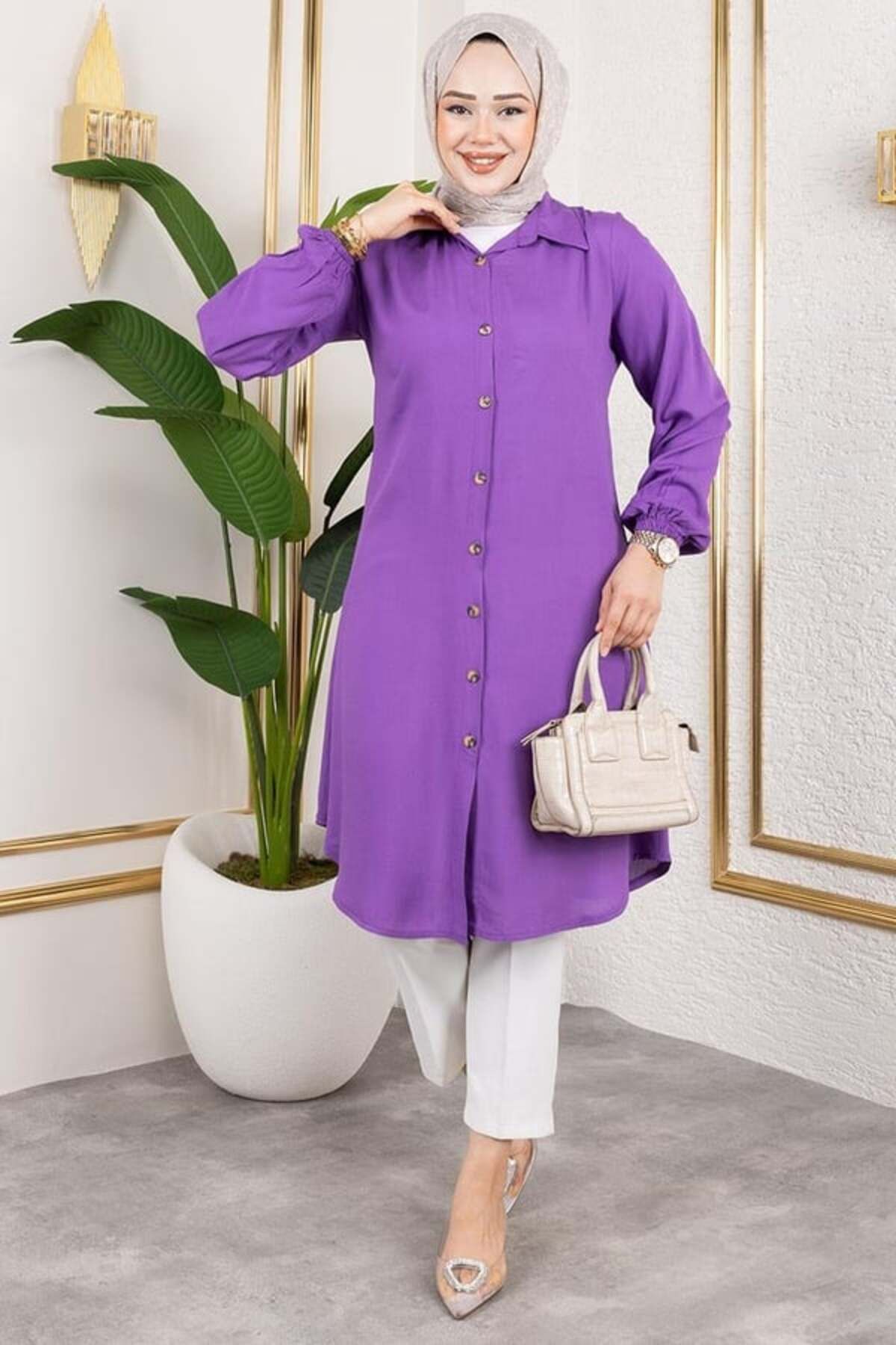 ORCHID Manşeti Lastikli Viskon Tunik