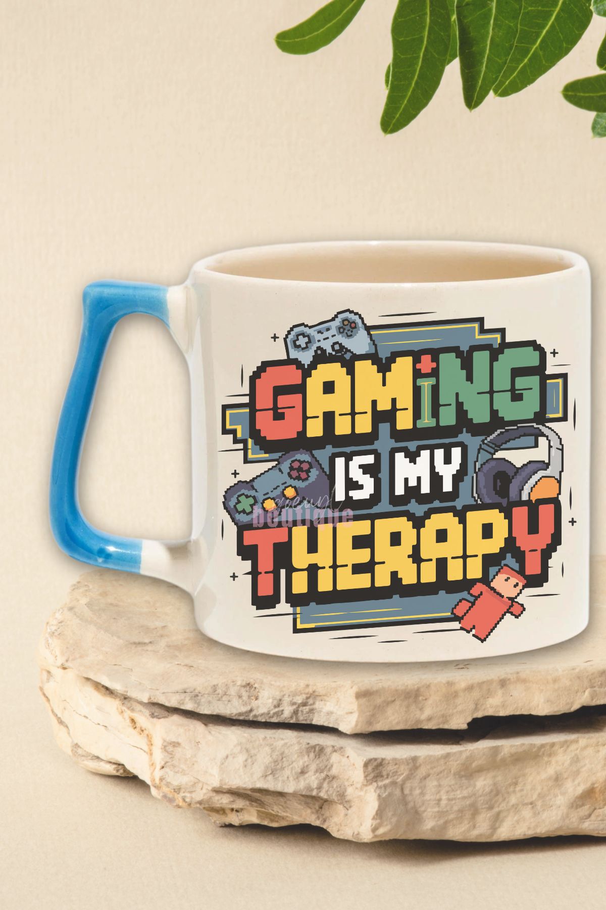 qoeuyl boutique "Gaming is my Therapy" Oyun Terapim Gamer Arkadaşa Doğum Günü Hediye Mavi Kulplu Kupa Bardak