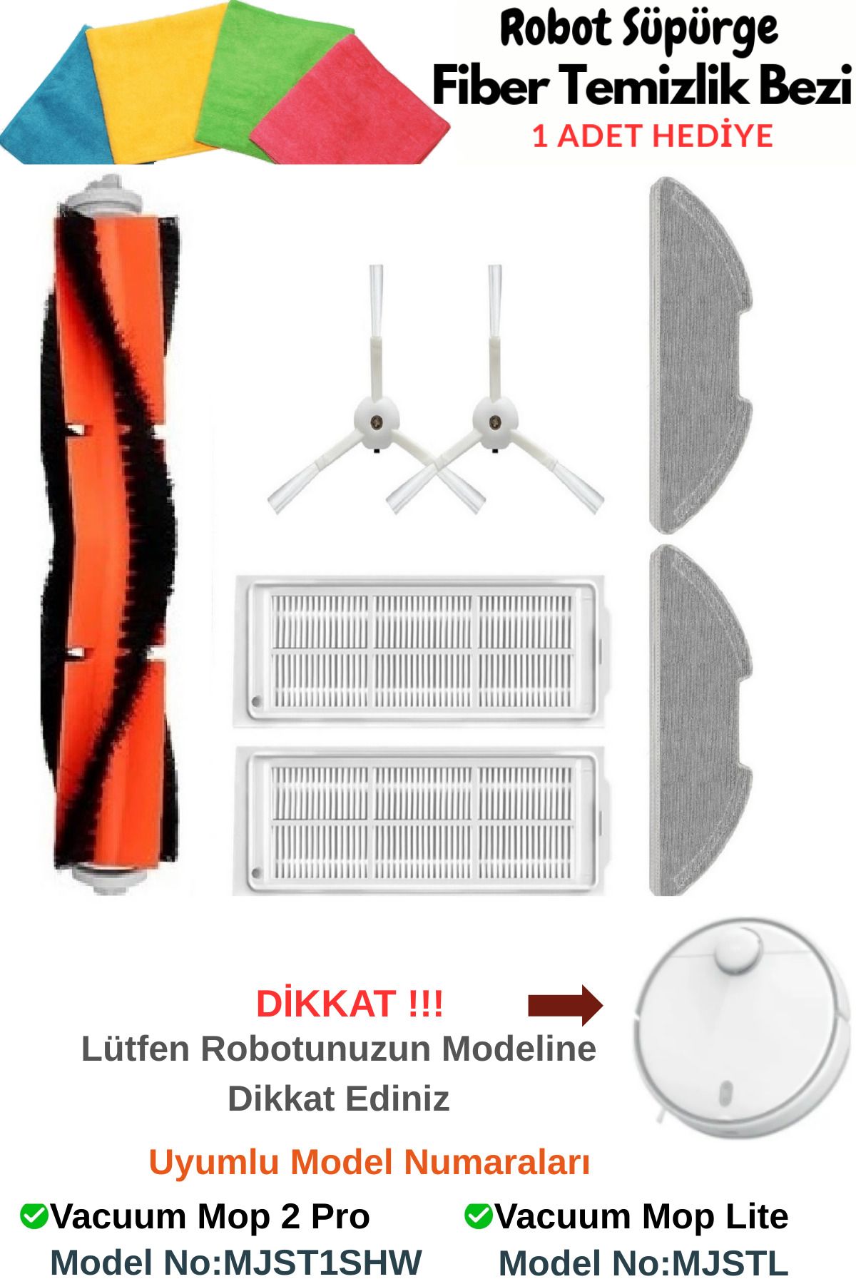 Xiaomi Vacuum Mop 2 Pro (MJST1SHW*Model No Dikkat) Robot Süpürge Uyumlu Hepa Filtre,Fırça Yedek Parça Seti