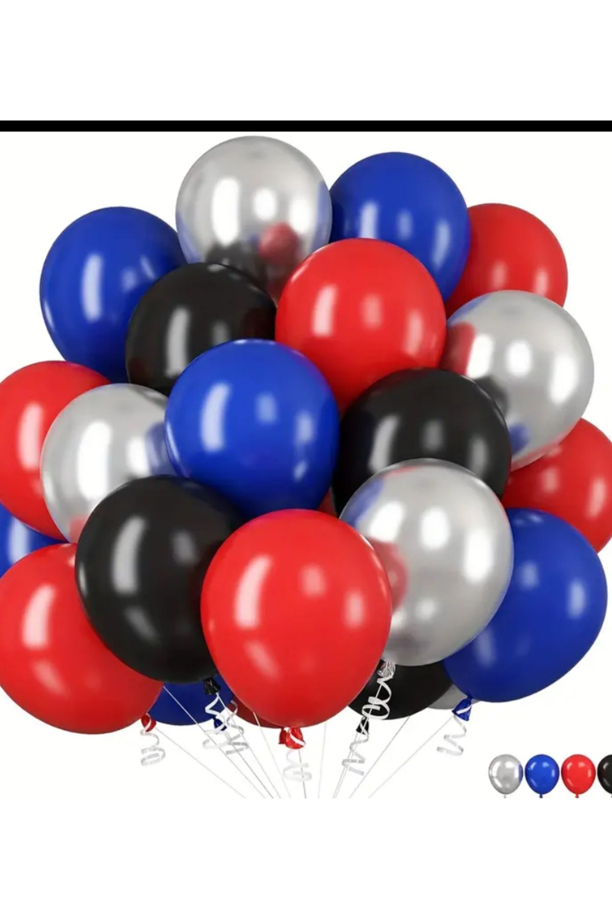 Çemrek Süs Parti Koyu Mavi Gümüş Siyah Kırmızı Balon Demeti Seti 25 li