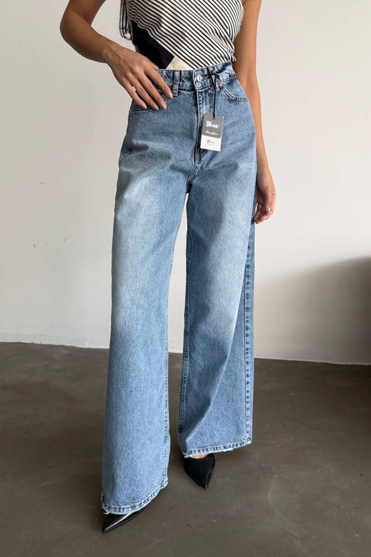 Bujean Likrasız Baggy Jean Pantolon Tintli Kar Yıkama