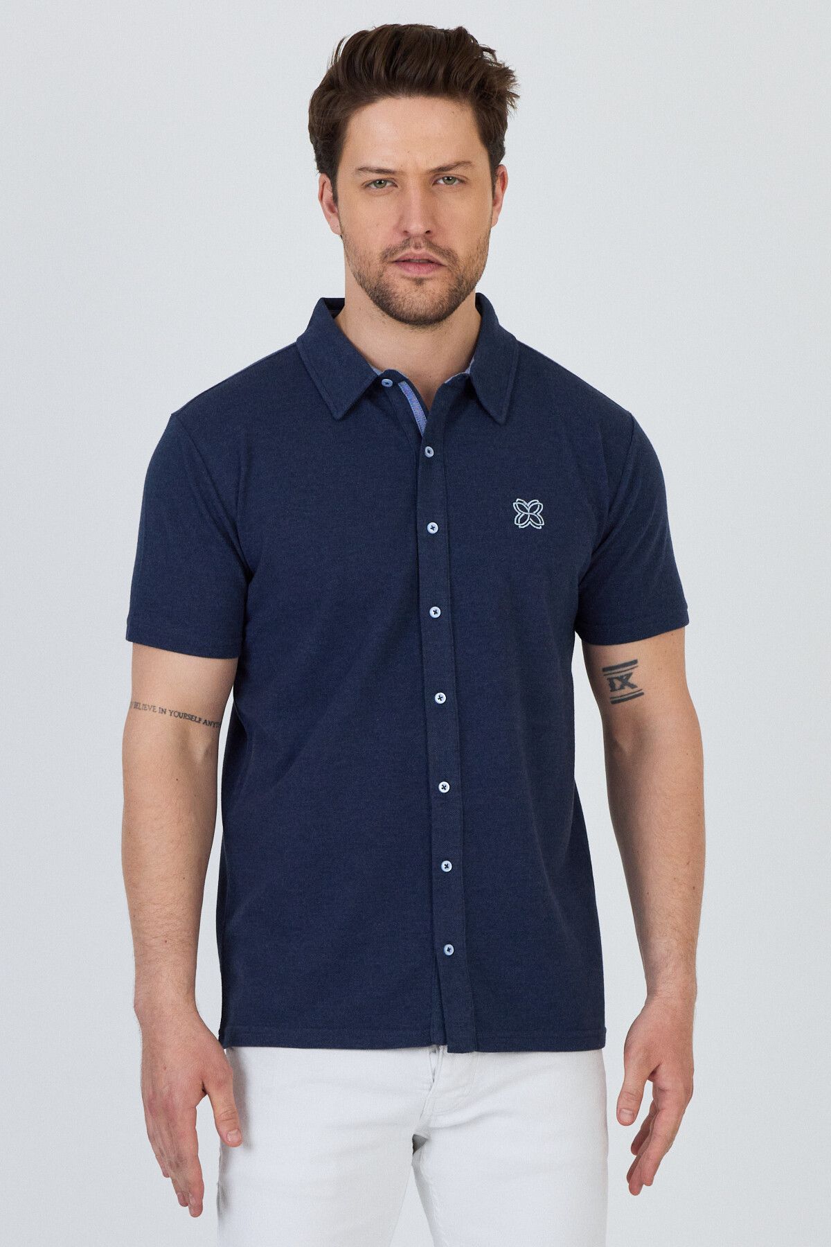 MİO Lacivert Regular Fit Kısa Kollu Gömlek