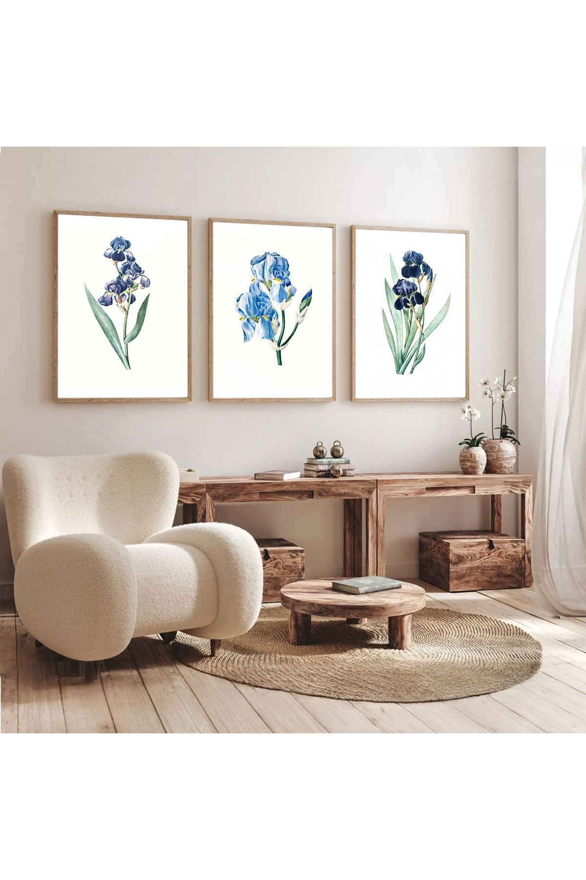 Dekorsiahome Üç Parça Ahşap Çerçeveli Oturma Odası Salon Mutfak Tablo Seti SET3149
