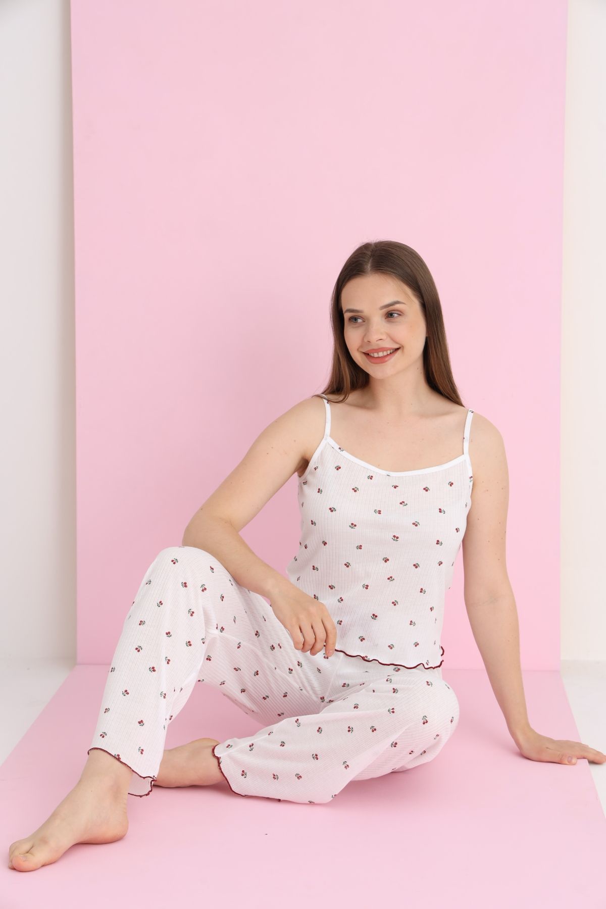 ELİTOL Raporlu Viskon İnce Askılı Pijama Takım
