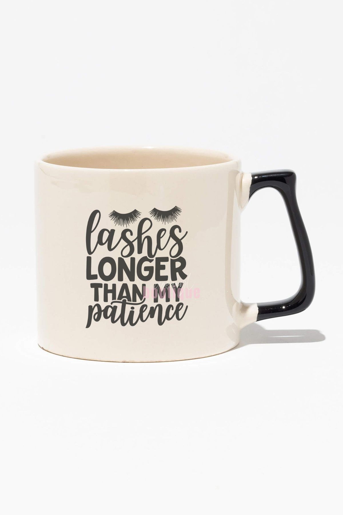 qoeuyl boutique "Lashes Longer Than My Patience" Sarkastik Arkadaşa Doğum Günü Hediye Siyah Kulplu Kupa Bardak