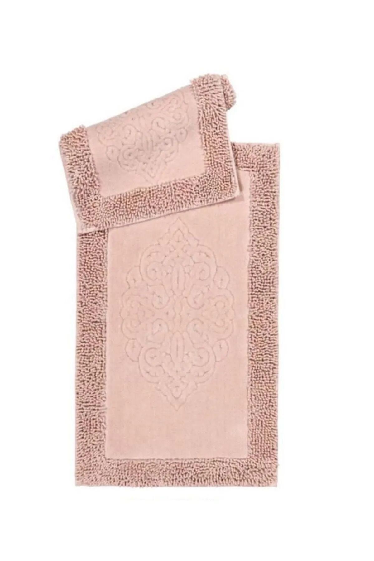 Çelsa Home Pamuklu 2'li Makarna Kenar Banyo Paspas Takımı Damask Desen Pudra