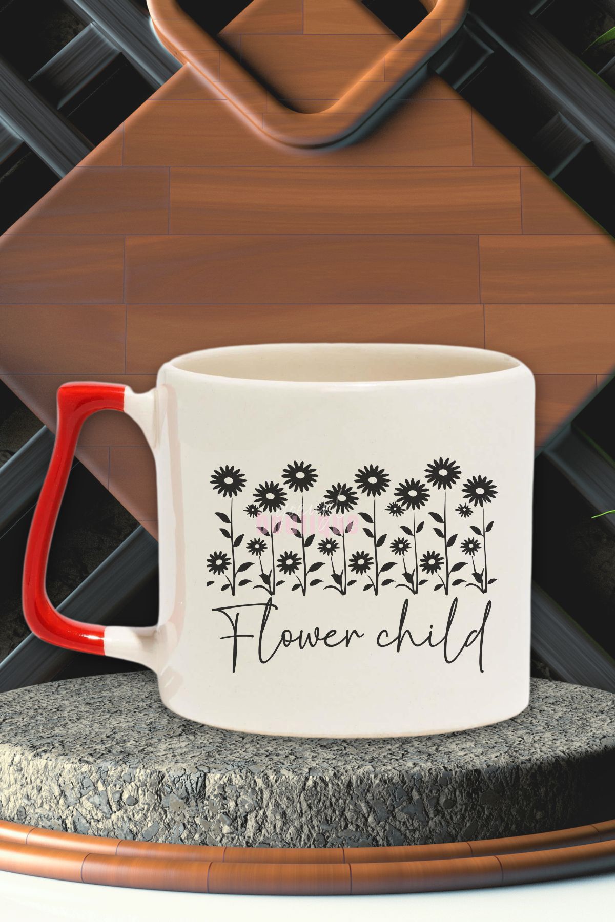 qoeuyl boutique "Flower child" Çiçek Retro Arkadaşa Sevgiliye Doğum Günü Hediye Kırmızı Kulplu Kupa Bardak