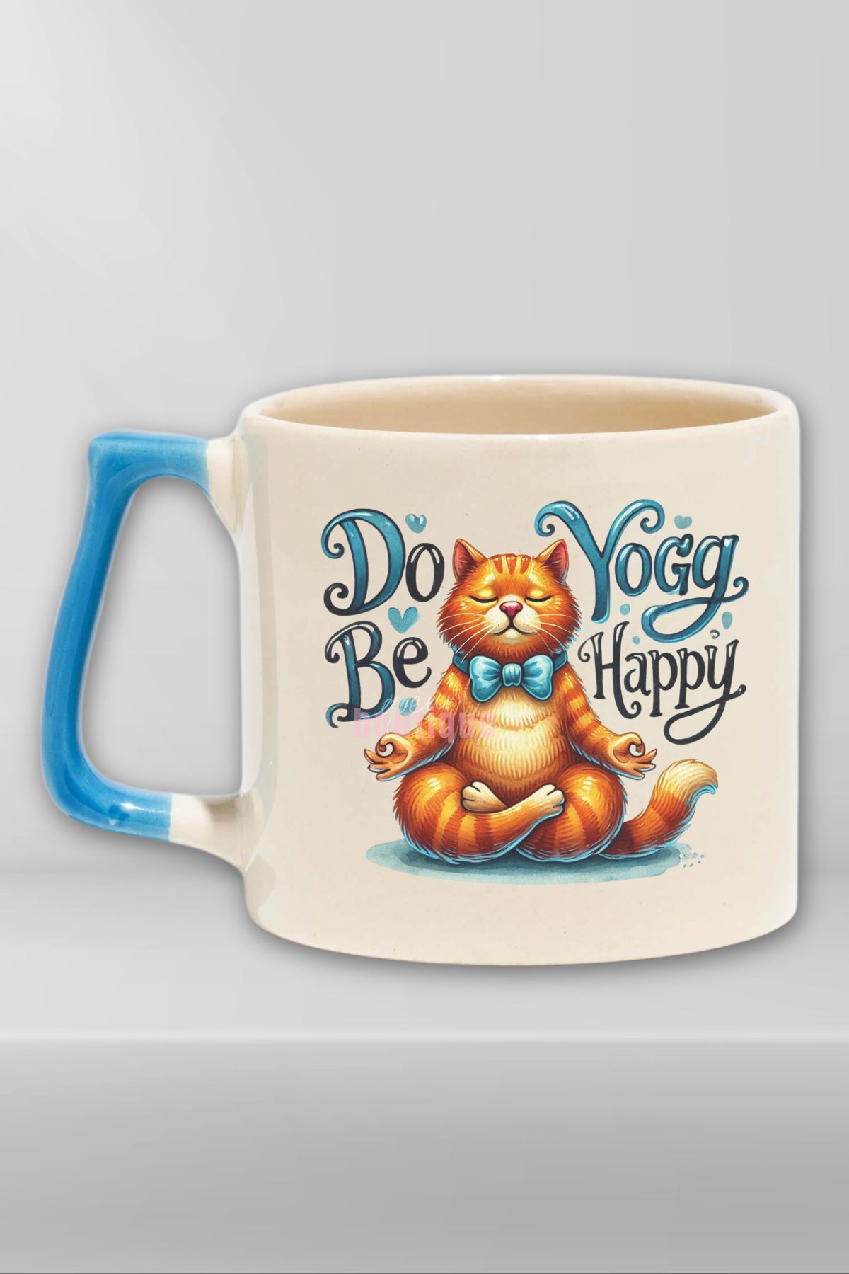 qoeuyl boutique "Do yoga be happy" Yoga Yap Mutlu Ol Arkadaşa Sevgiliye Doğum Günü Hediye Mavi Kulplu Kupa Bardak