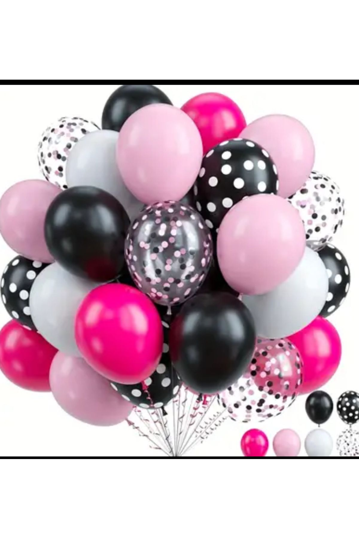 Çemrek Süs Parti Pembe Siyah Fuşya Beyaz Şeffaf Pullu Balon Demeti Seti 25 li