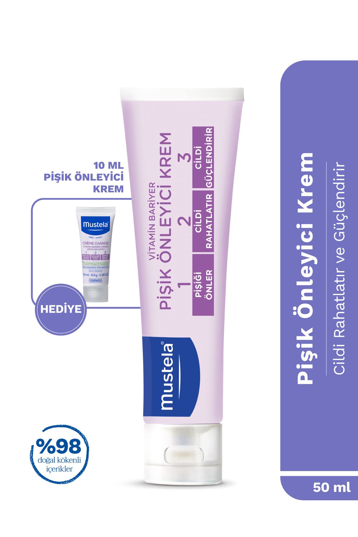 Mustela Bebek Pişik Önleyici Koruyucu Doğal Kökenli Bakım Kremi 50ml Seyahat Boy 10ml Hediyeli 60 ml