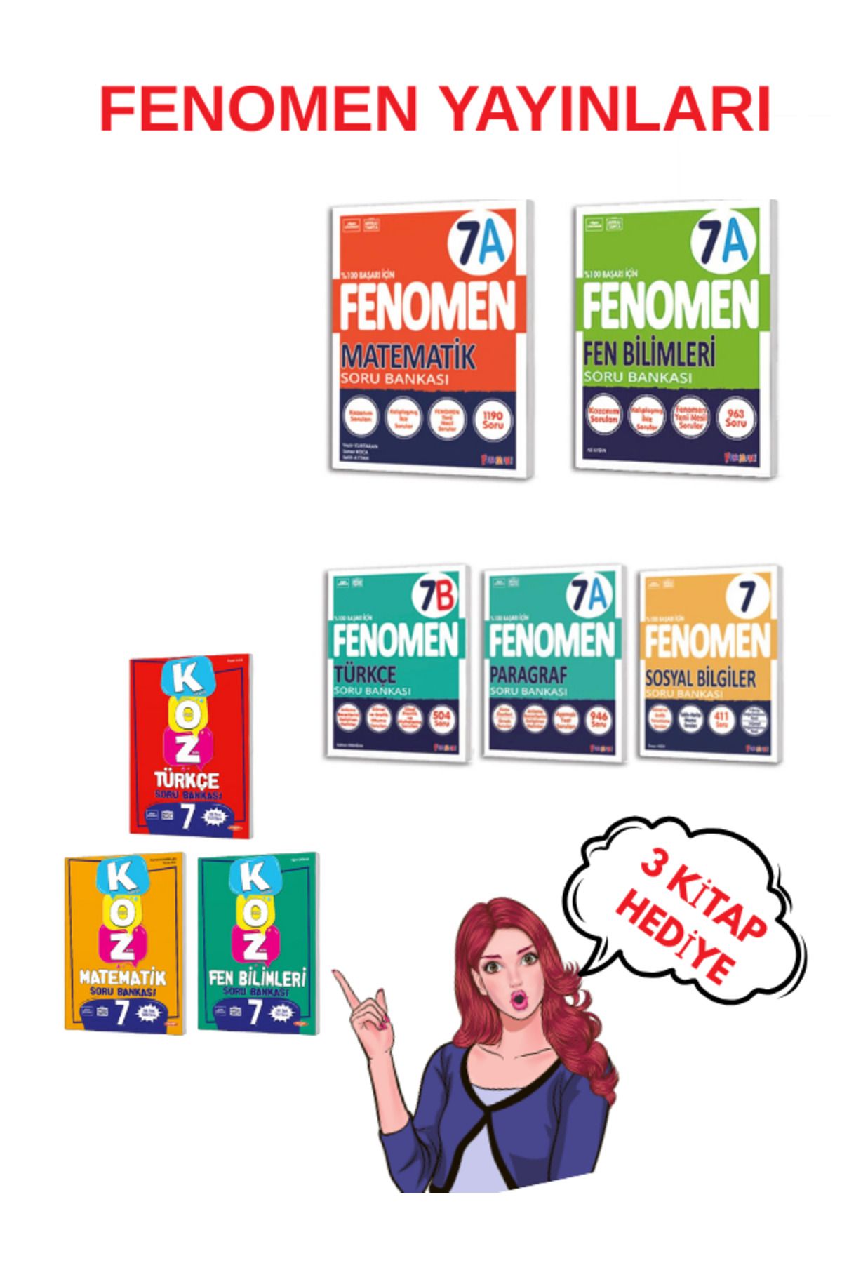 Fenomen Yayıncılık 7. Sınıf FENOMEN Matematik(A)-Fen Bilimleri(A)-Türkçe-Paragraf-Sosyal Bilgiler Soru Bankası Seti