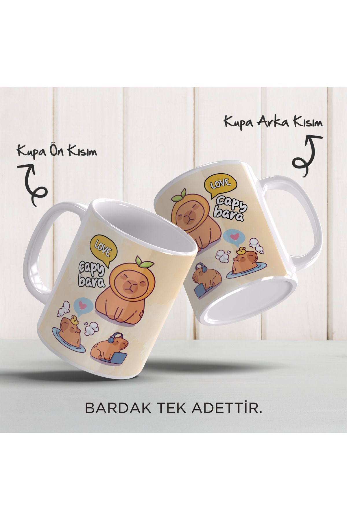 YELKOVAN TASARIM Capybara Temalı Sevimli Tasarım, Komik Hayvan Çizimli, Renkli Porselen Kupa Bardak, Model-1