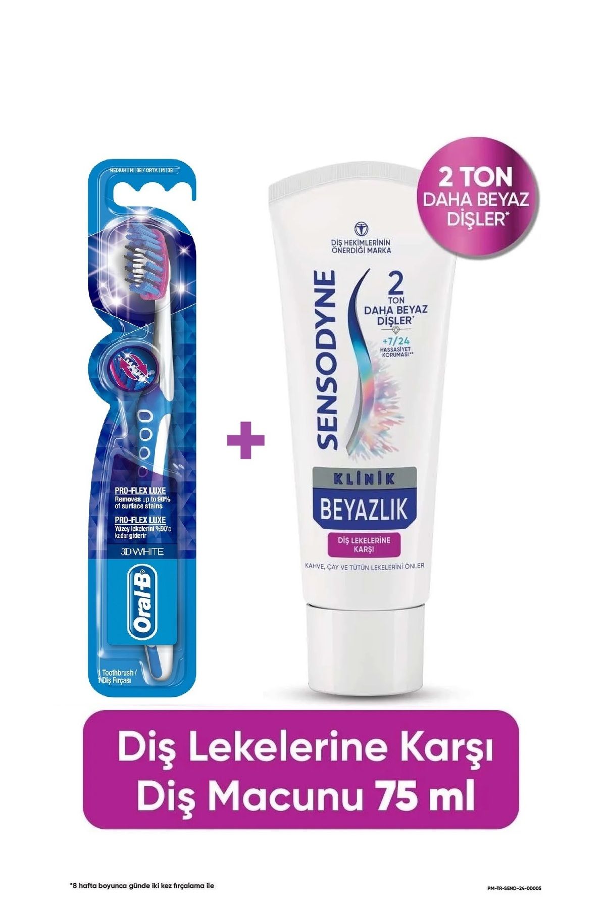 Sensodyne Klinik Beyazlık Diş Lekelerine Karşı 75 ml + Pro Flex 3D White Luxe Medium Diş Fırç