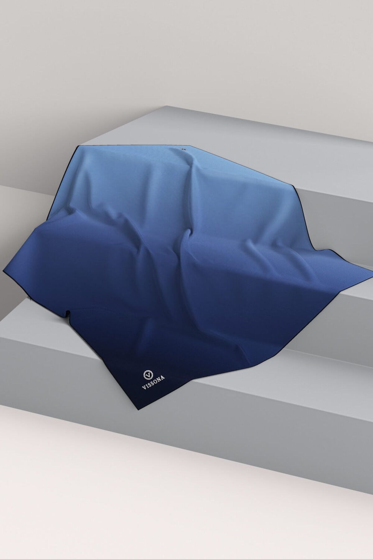 Vissona-90X90 Scarf Planting 100% Twill Silk Navy Blue-Ice Blue Gradient 5