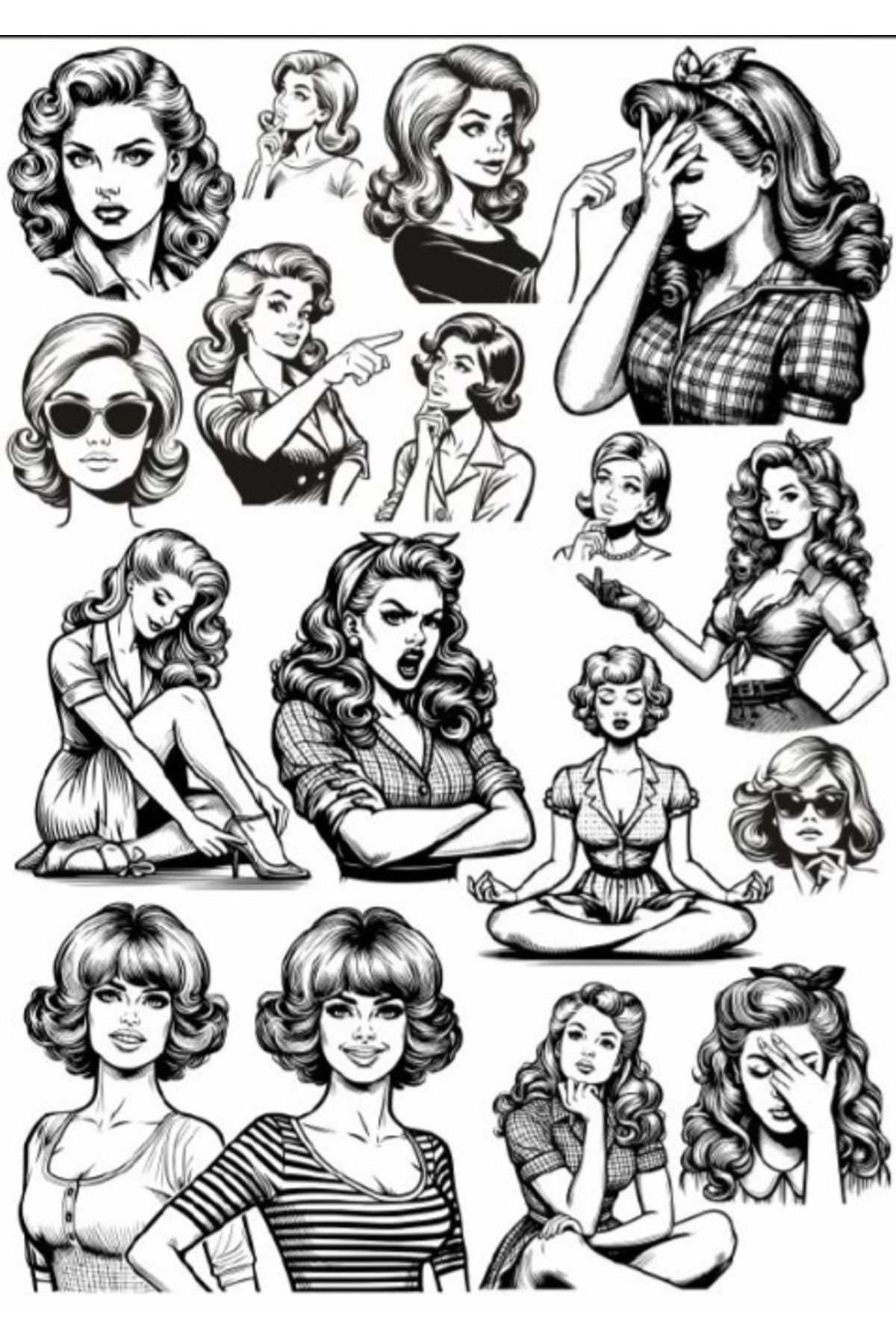 Reysa Tasarım Siyah Beyaz Kadın Sticker Set