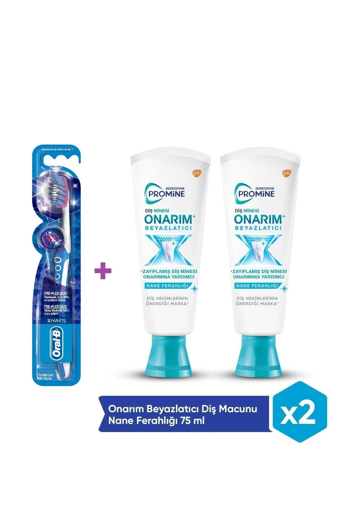 Sensodyne Promine Onarım Beyazlatıcı 75ml Diş Macunu x 2 ADET + Pro Flex 3D White Luxe Medium