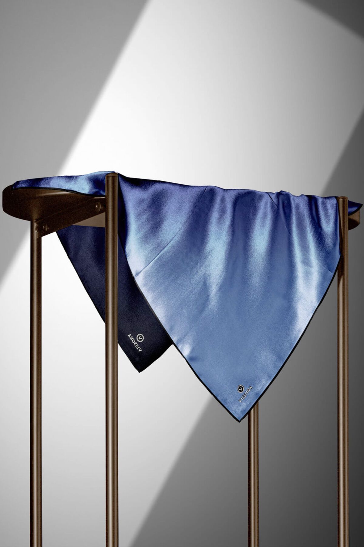 Vissona-90X90 Scarf Planting 100% Twill Silk Navy Blue-Ice Blue Gradient 2