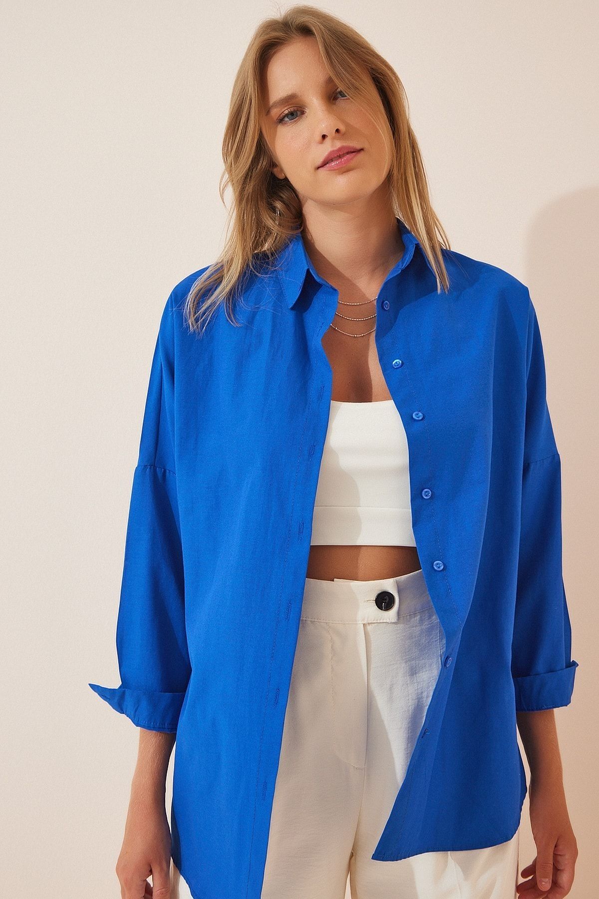 EKİNORA Kadın Oversize Uzun Basic Gömlek