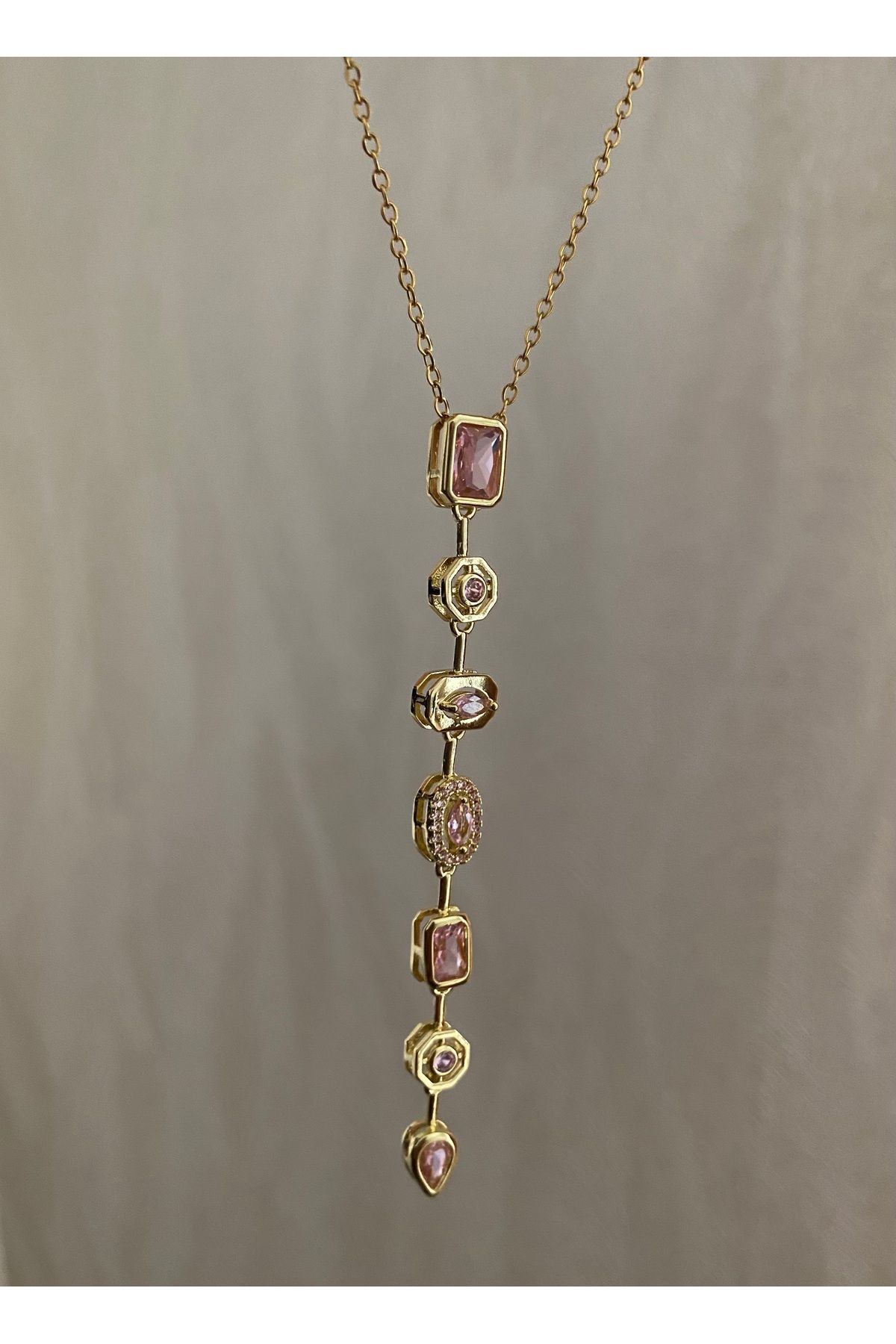 Petek Collection Renkli Taşlı Y kolye Dekolte Kolye (Çelik)