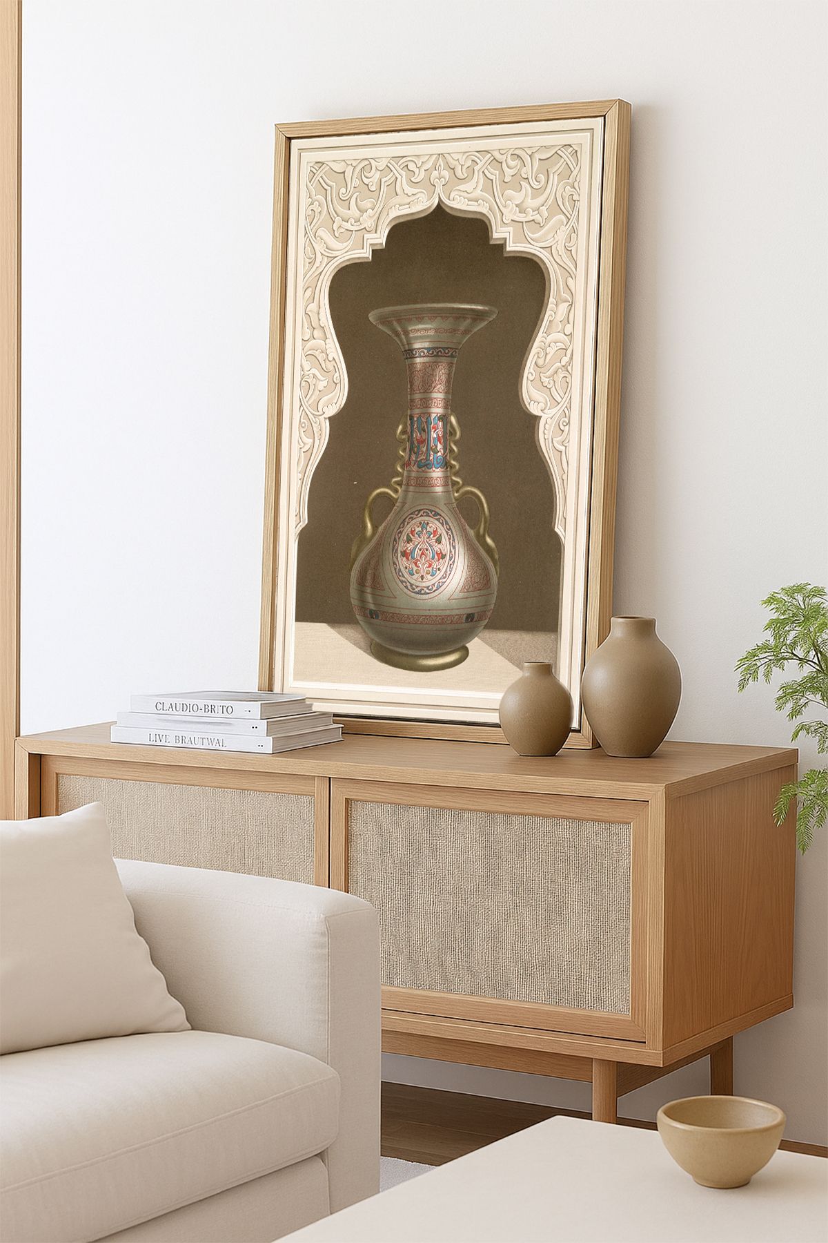 AKSU SANAT Antika İşlemeli Vazo Vintage ÇERÇEVELİ Kanvas Tablo, ÇİFT ÇERÇEVELİ Tablo 1KTBL47