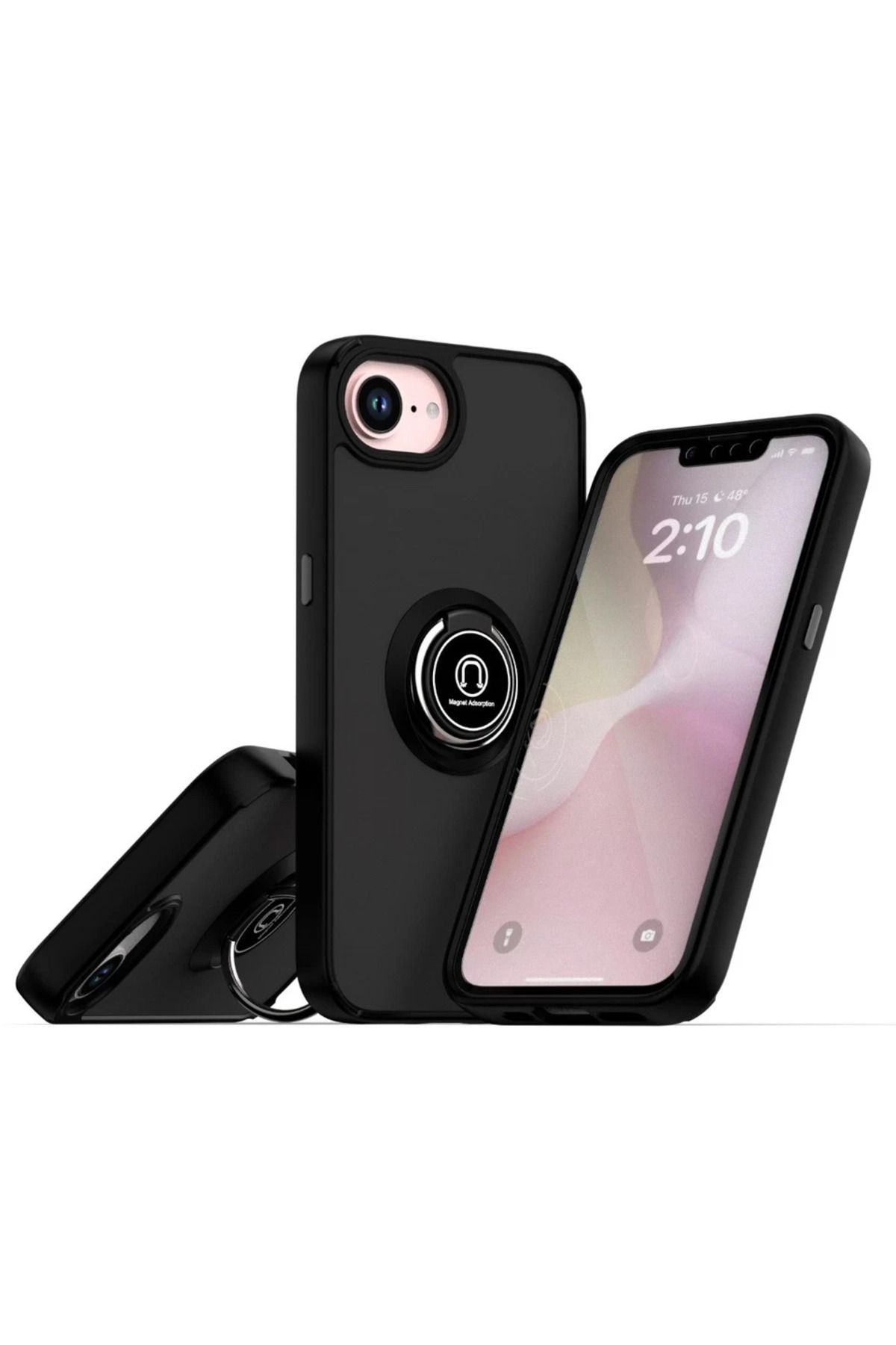 Leybaks Iphone 16E Yüzük Stantlı Kamera Korumalı Dayanıklı Silikon Kılıf