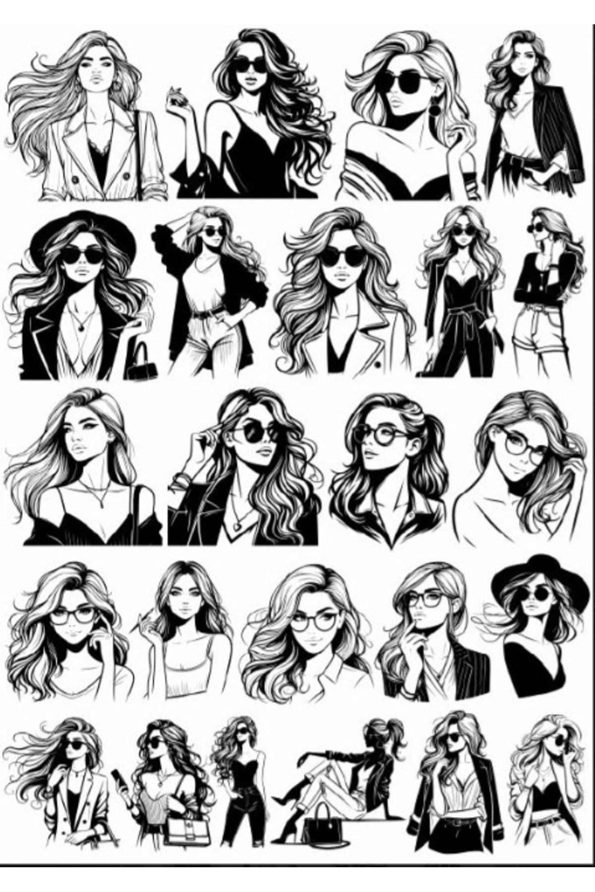 Reysa Tasarım Sİyah Beyaz Kız Sticker Set