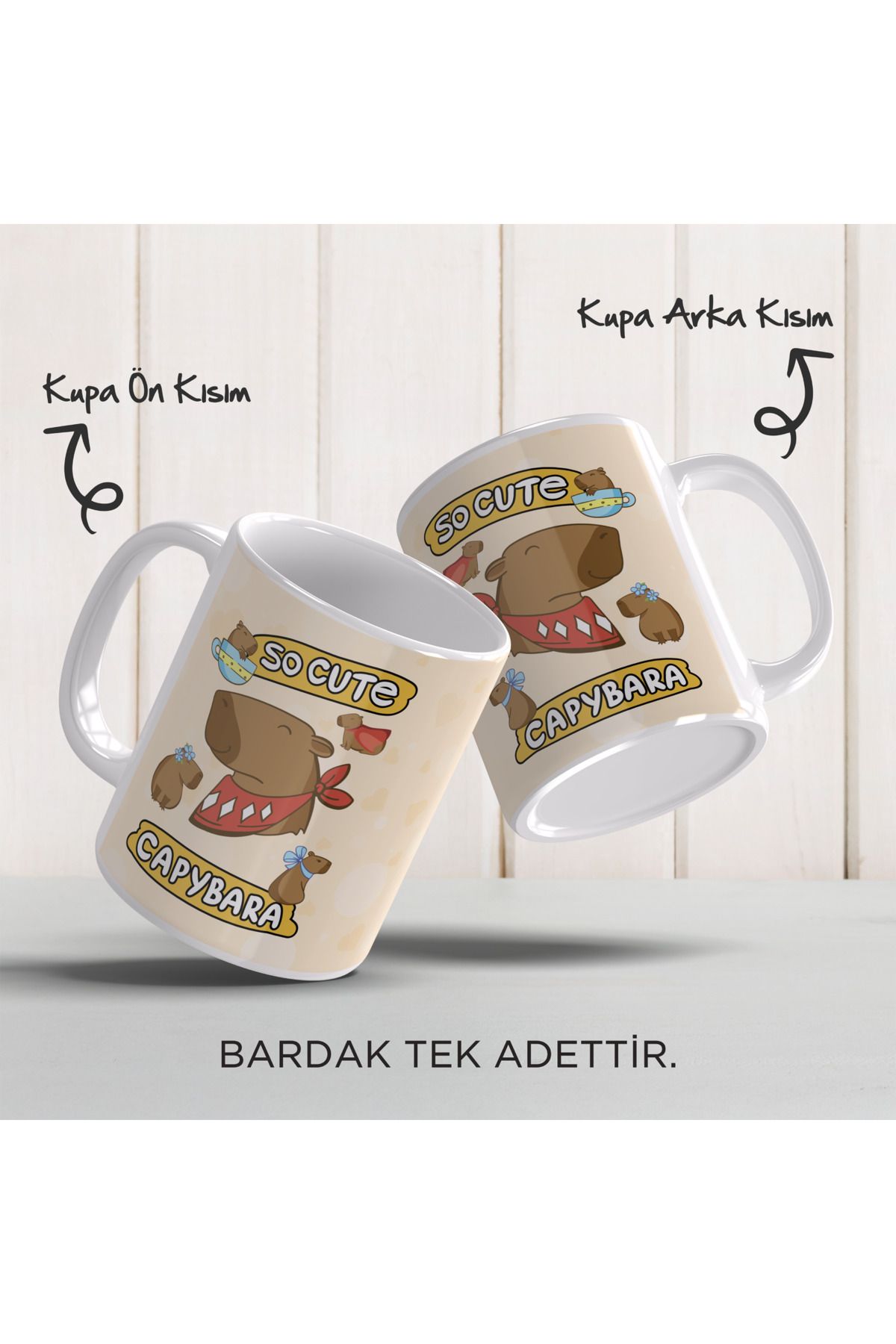 YELKOVAN TASARIM Capybara Temalı Sevimli Tasarım, Komik Hayvan Çizimli, Renkli Porselen Kupa Bardak, Model-2