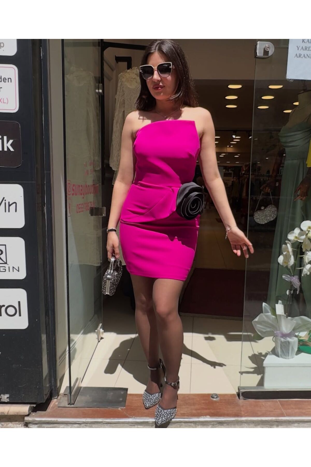 SUNAYBUTİK PEMBE STRAPLEZ ABİYE-Pembe - 42