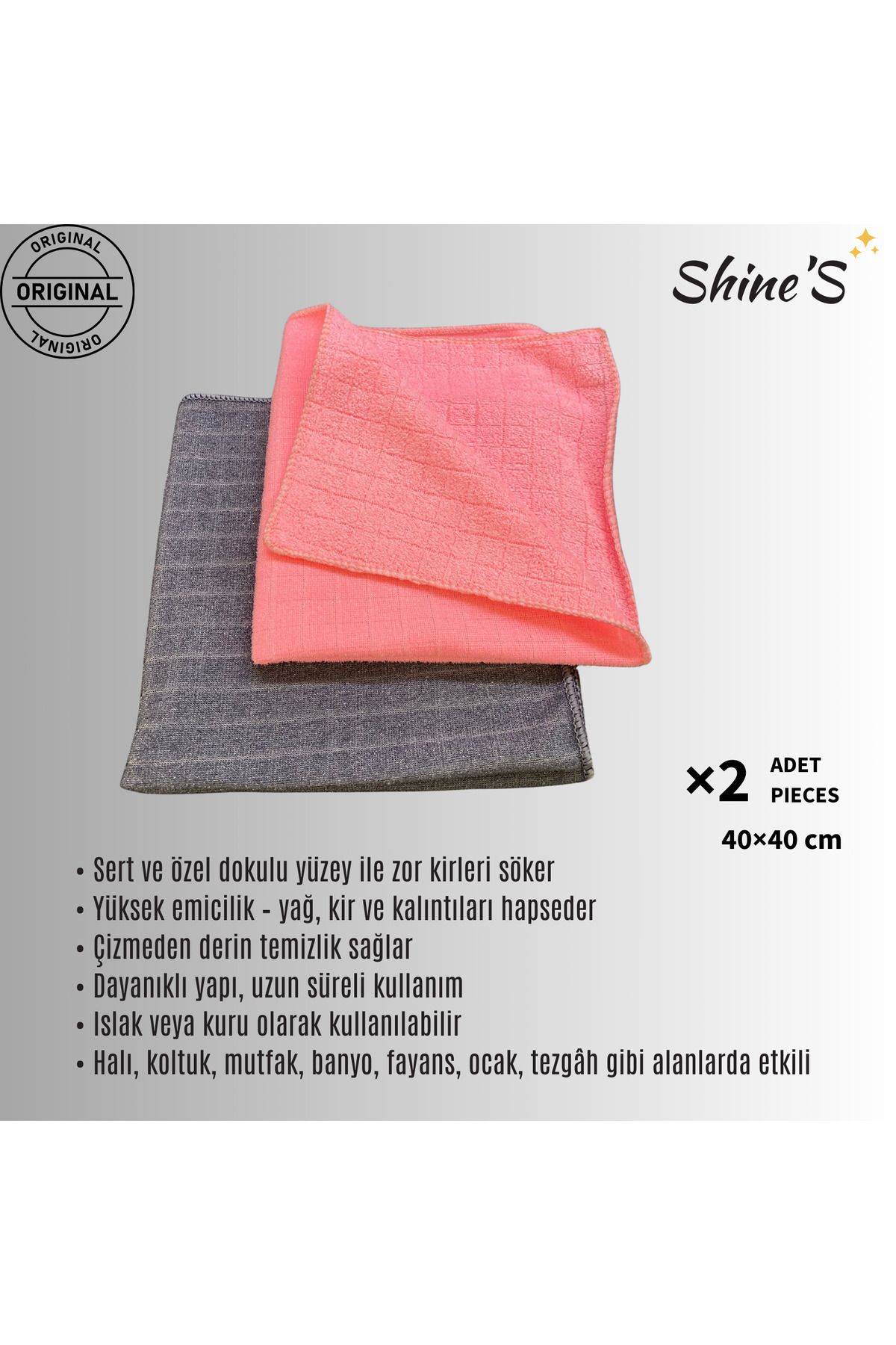 Shines Fabrika Satış Mağazası Shine's 2'li Zor kir bezi, zorlu yağ, halı bezi, koltuk bezi, Simli bez, telli bez Pembe/Antrasit