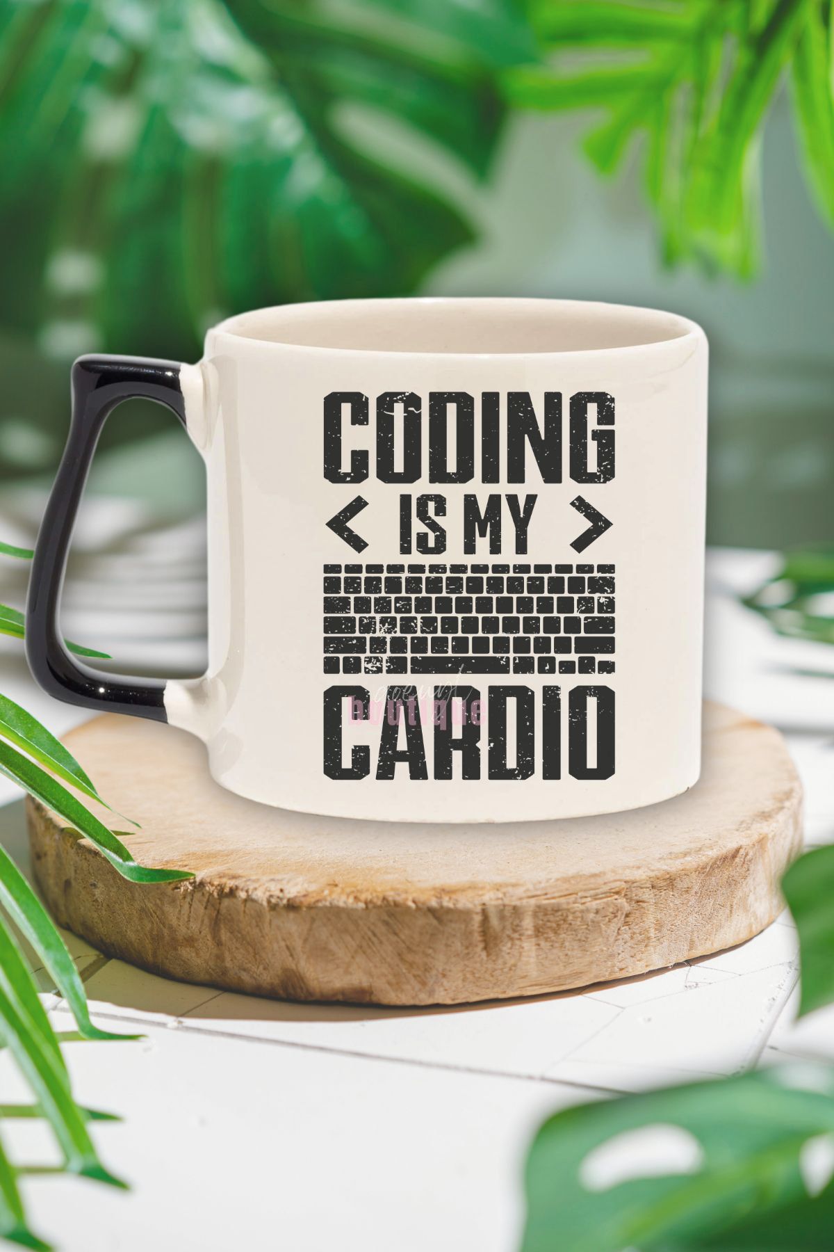 qoeuyl boutique Coding Is My Cardio Baskılı Yazılımcı Doğum Günü Hediye Siyah Kulplu Kupa Bardak