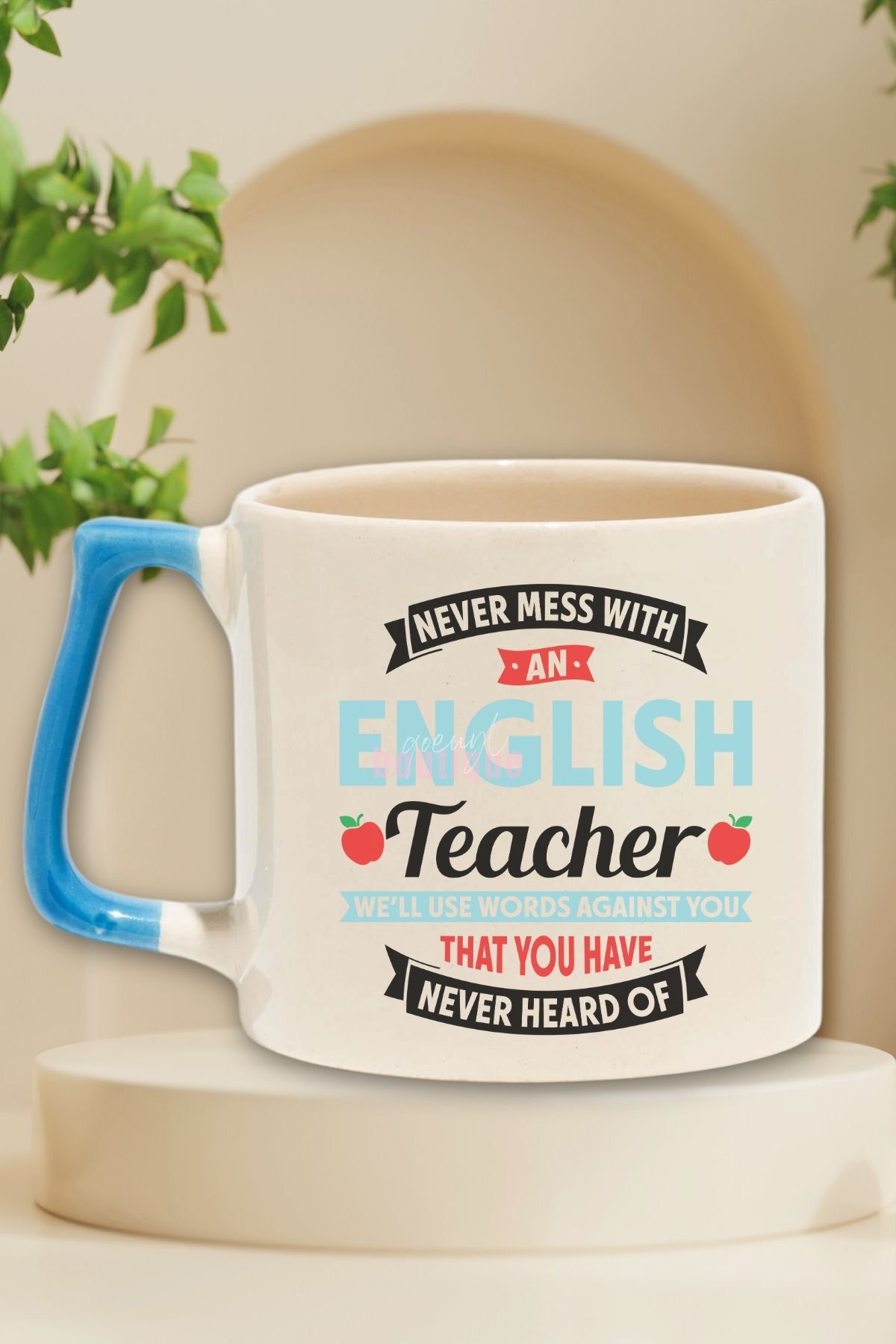 qoeuyl boutique Never Mess With An English Teacher Baskılı İngilizce Öğretmeni Hediye Mavi Kulplu Kupa Bardak