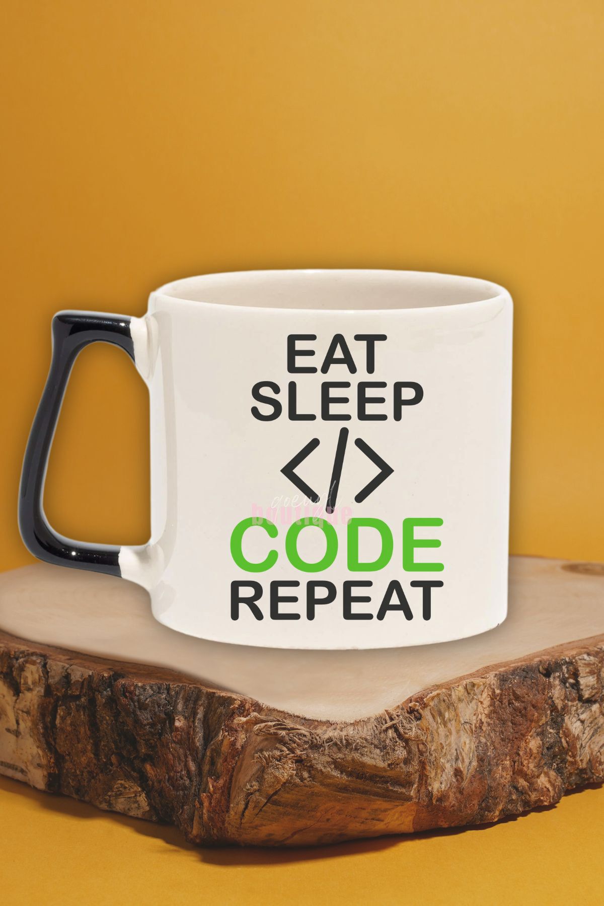 qoeuyl boutique Eat Sleep Code Repeat 5 Baskılı Yazılım Geliştirici Doğum Günü Hediye Siyah Kulplu Kupa Bardak