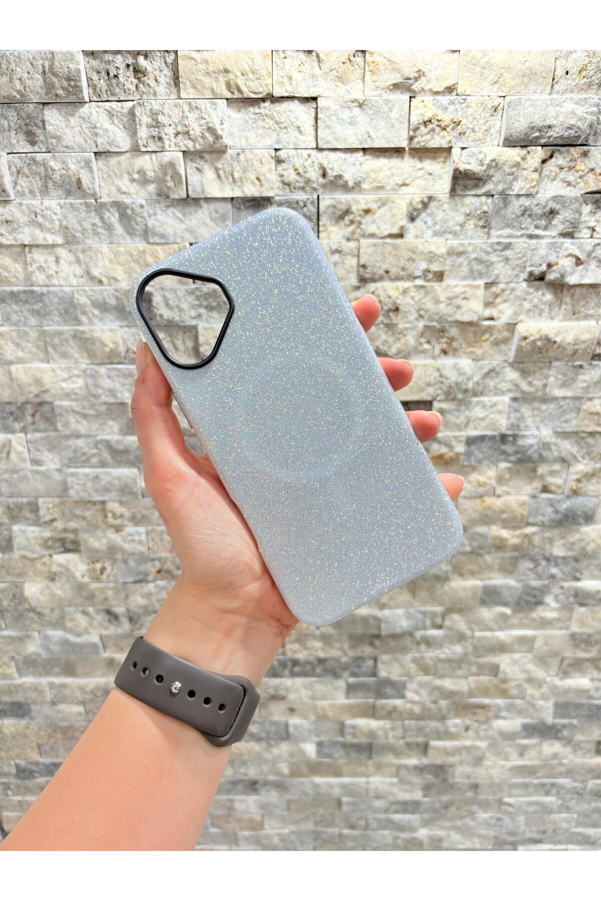 Store Iphone 16 Plus Uyumlu Simli ve Gri Renkli MagSafe Özellikli Orijinal Kılıf