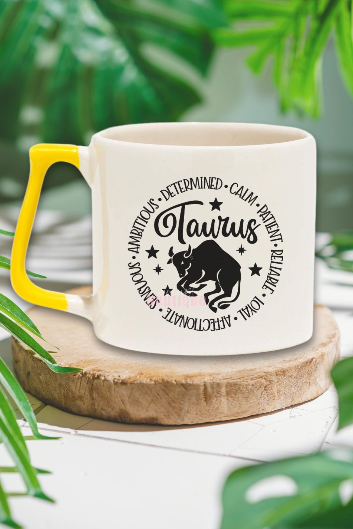 qoeuyl boutique Taurus Personality Traits Temalı Boğa Burcu Karakteri Doğum Günü Hediye Sarı Kulplu Kupa Bardak