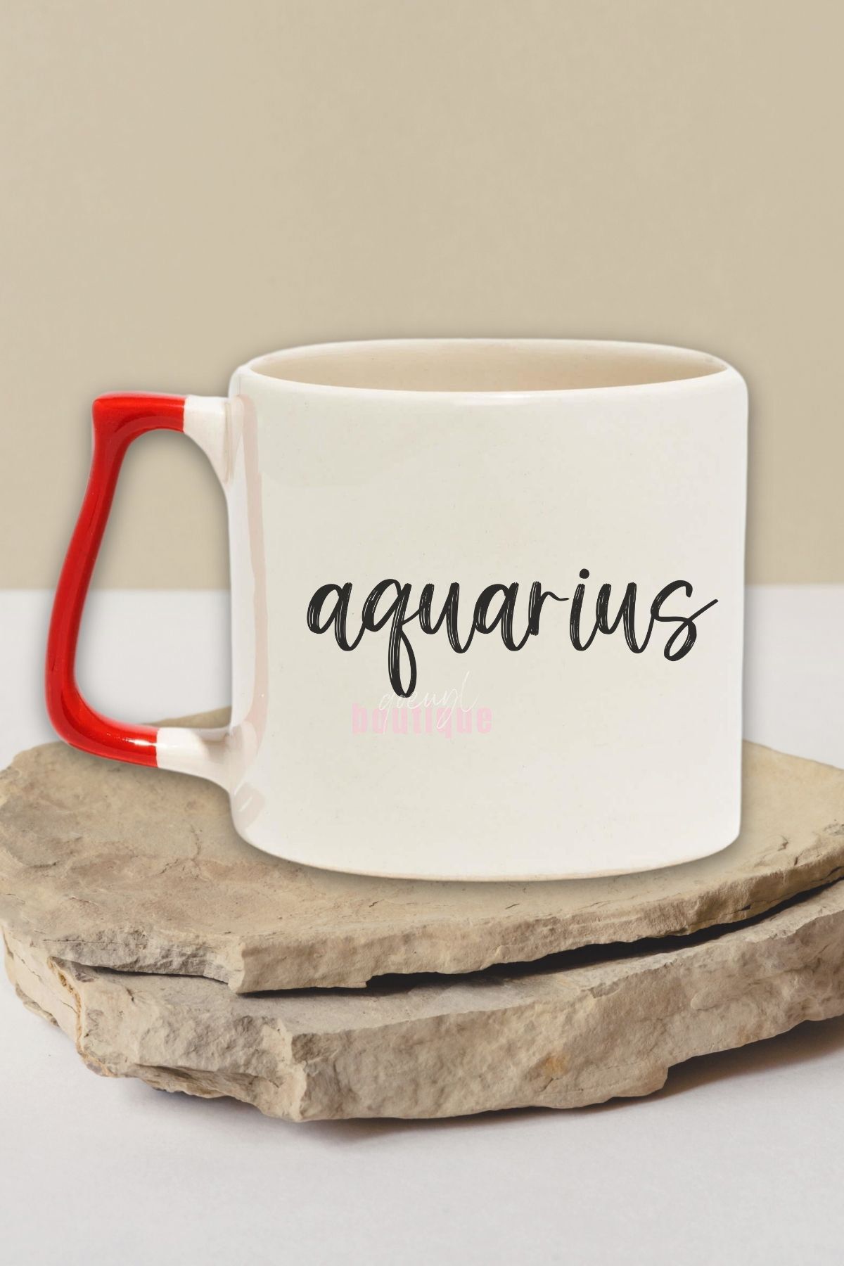 qoeuyl boutique Aquarius Personality Traits Temalı Kova Burcu Kişiliği Doğum Günü Hediye Kırmızı Kulplu Kupa Bardak