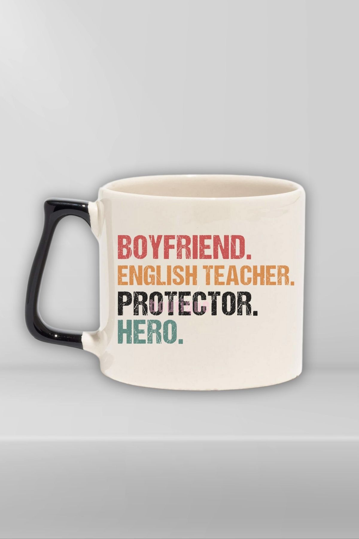qoeuyl boutique Boyfriend English Teacher Baskılı İngilizce Öğretmeni Doğum Günü Hediye Siyah Kulplu Kupa Bardak