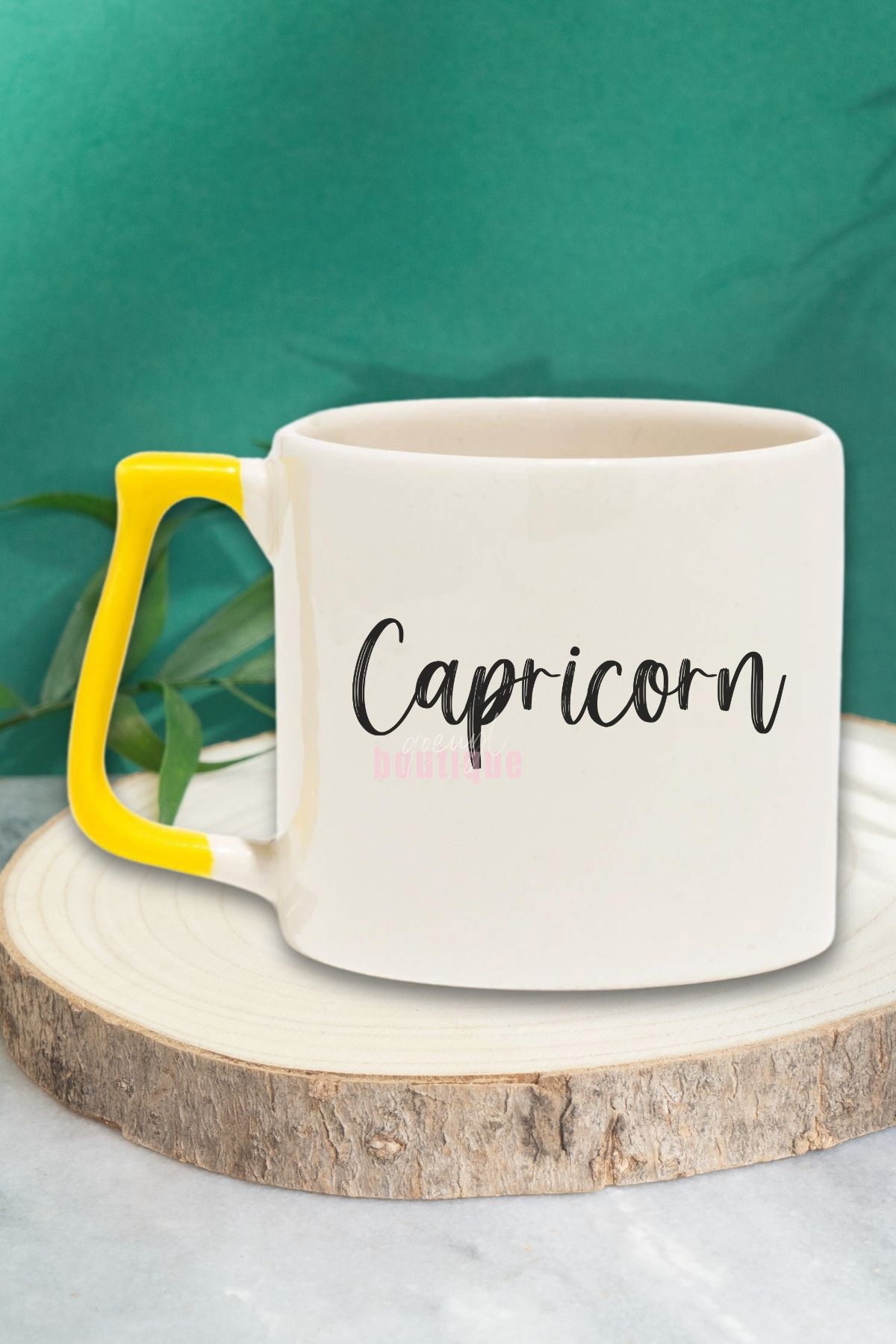 qoeuyl boutique Capricorn Baskılı Oğlak Burcu Astroloji Doğum Günü Hediye Sarı Kulplu Kupa Bardak