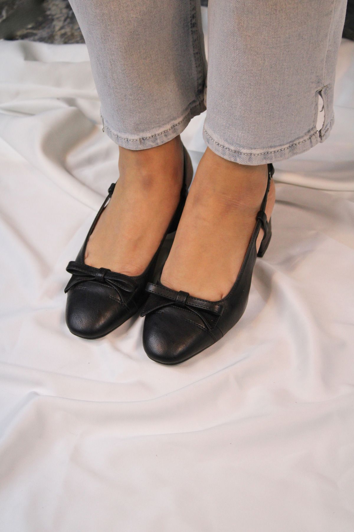 mybellashoes Siyah Topuklu Suni Deri