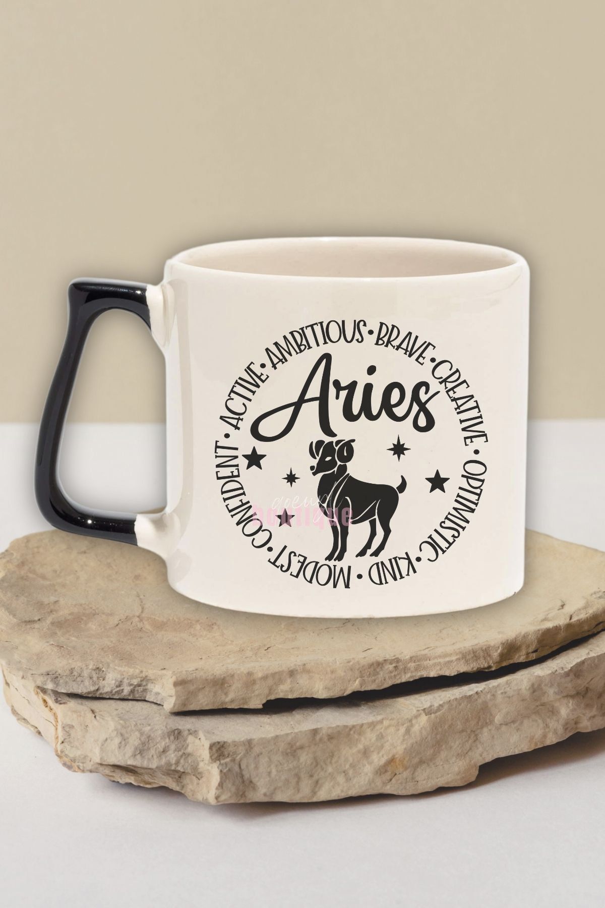 qoeuyl boutique Aries Personality Traits Temalı Koç Burcu Özellikleri Doğum Günü Hediye Siyah Kulplu Kupa Bardak