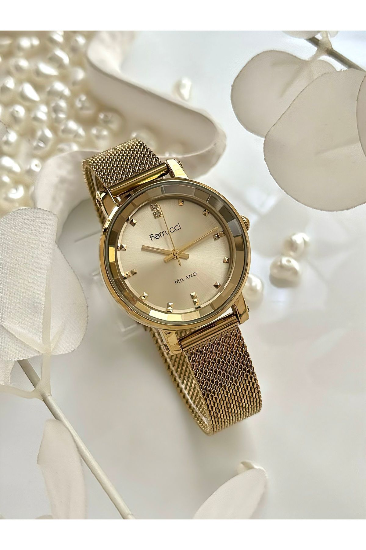 Ferrucci FERRUCCİ-(GOLD RENK) hasır kordon kadın kol saati-