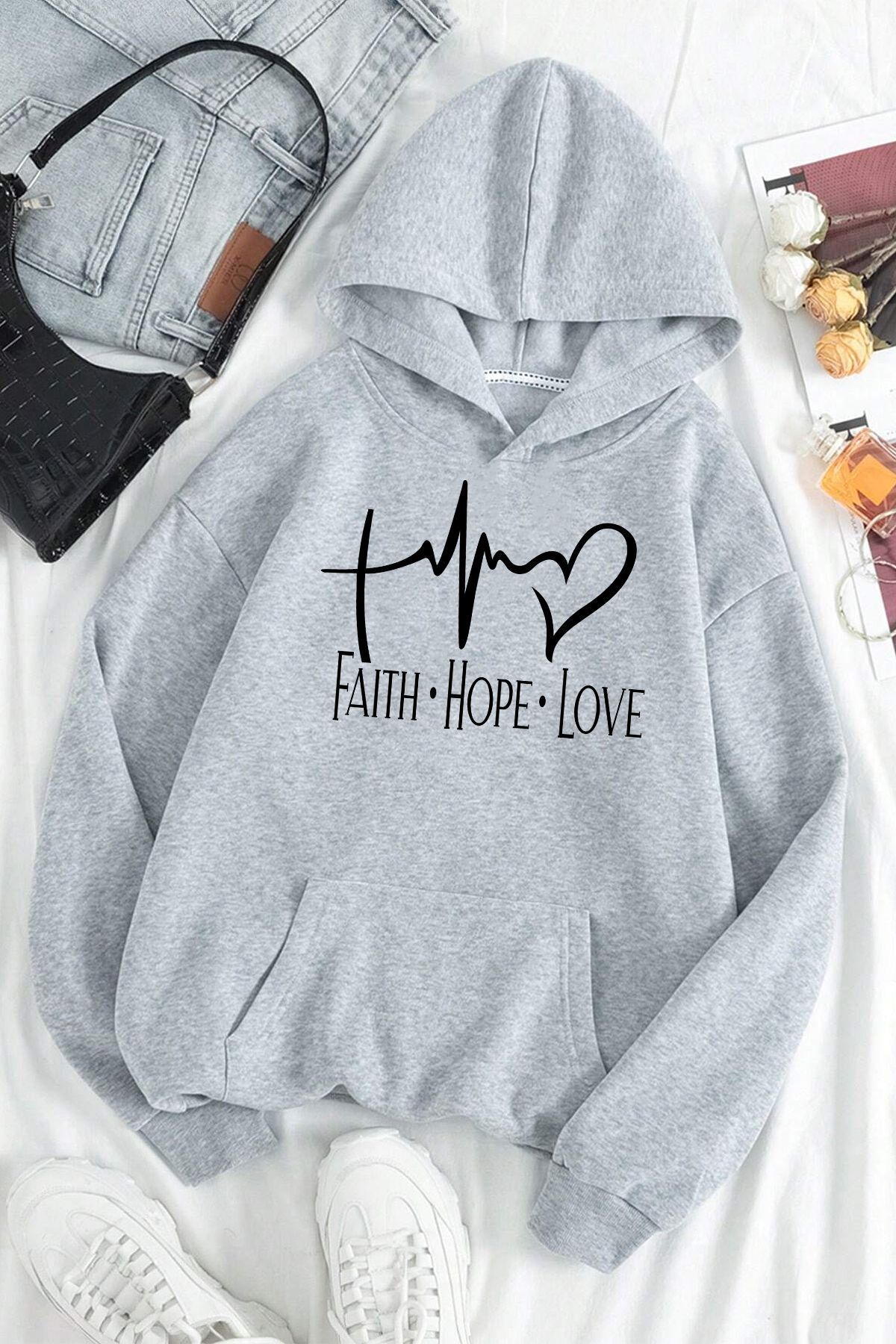 ModaSphere Faith Hope Love Baskılı Oversize Sweatshirt