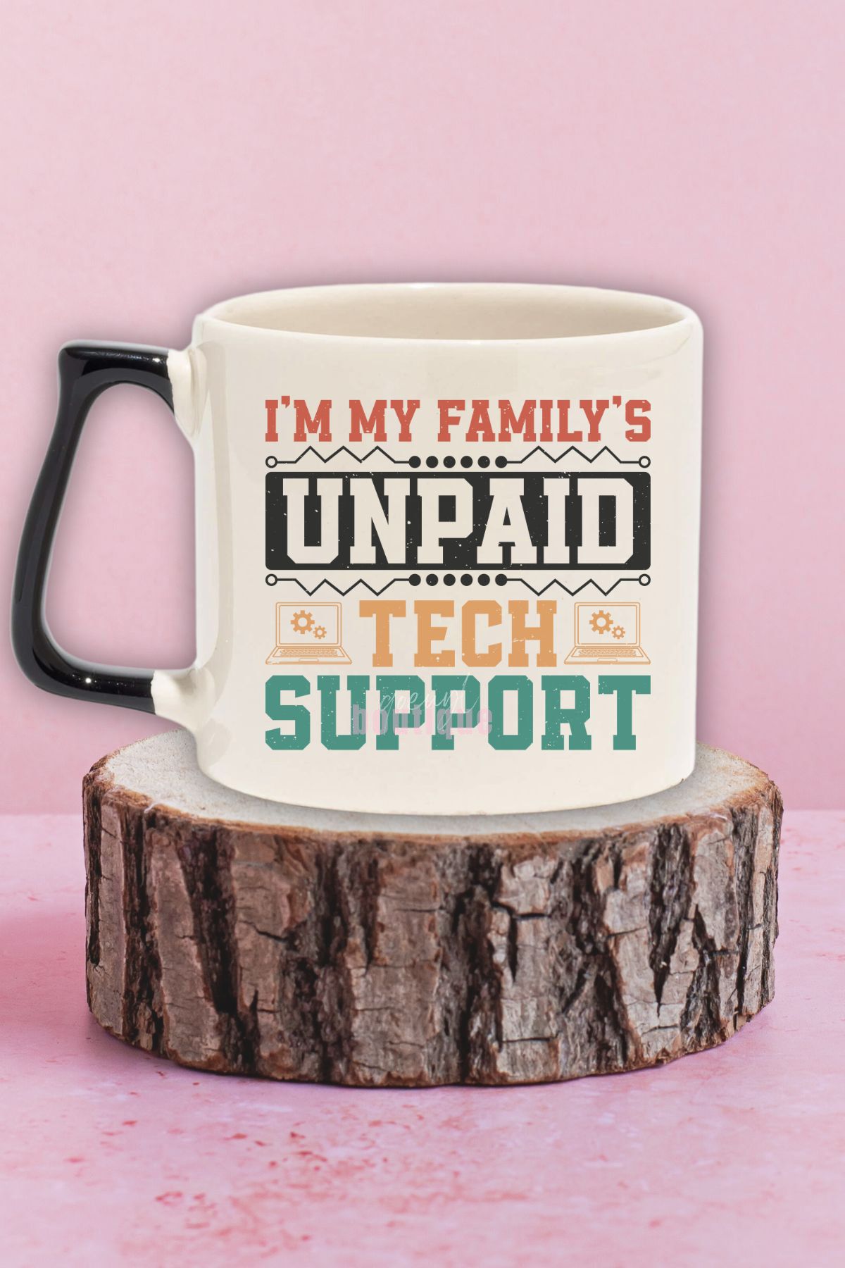 qoeuyl boutique Family's Unpaid Tech Support Baskılı Komik Yazılımcı Doğum Günü Hediye Siyah Kulplu Kupa Bardak