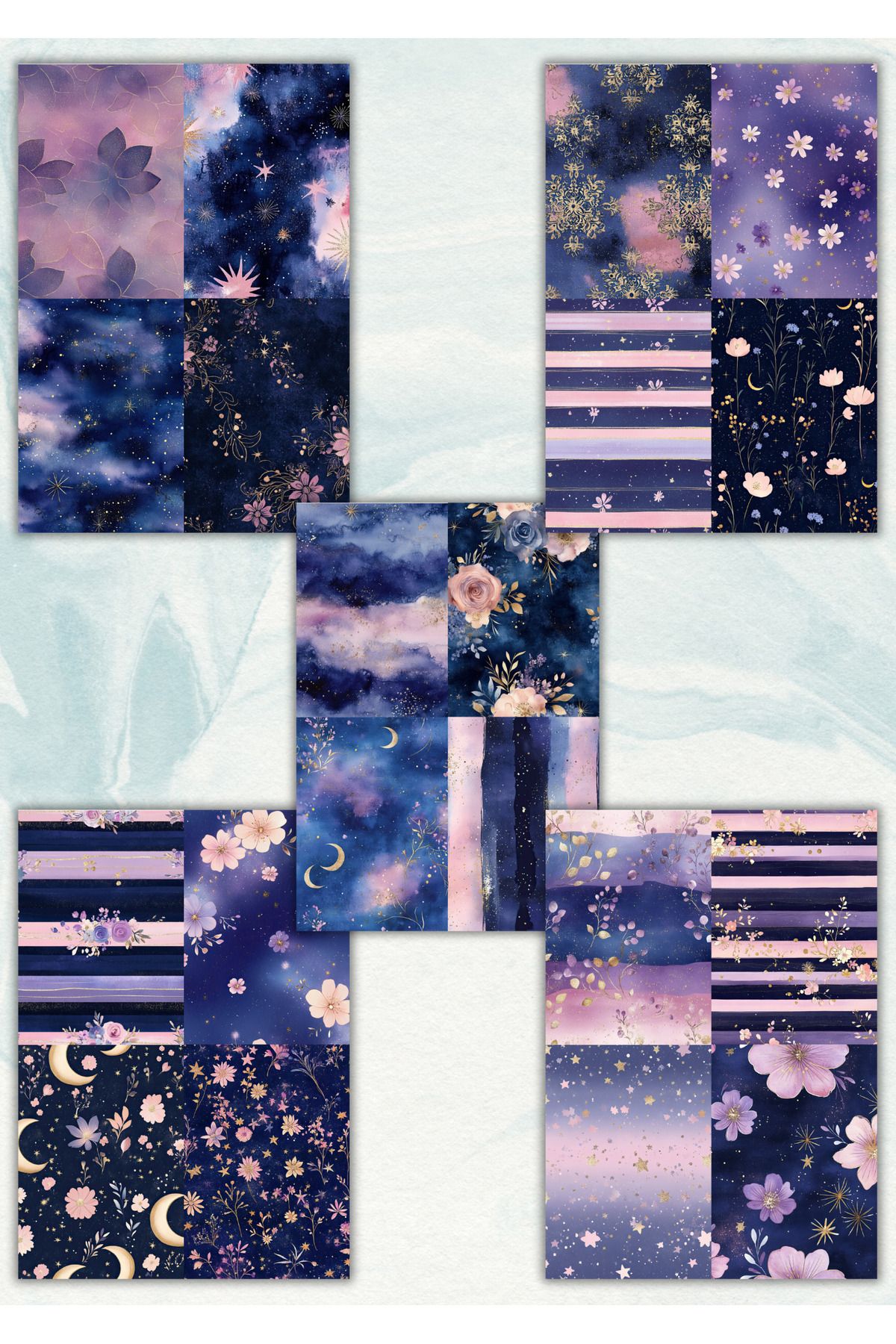 aysaplanner Mor Temalı Celestial Yapıkanlı Scrapbook Journal Kağıtları