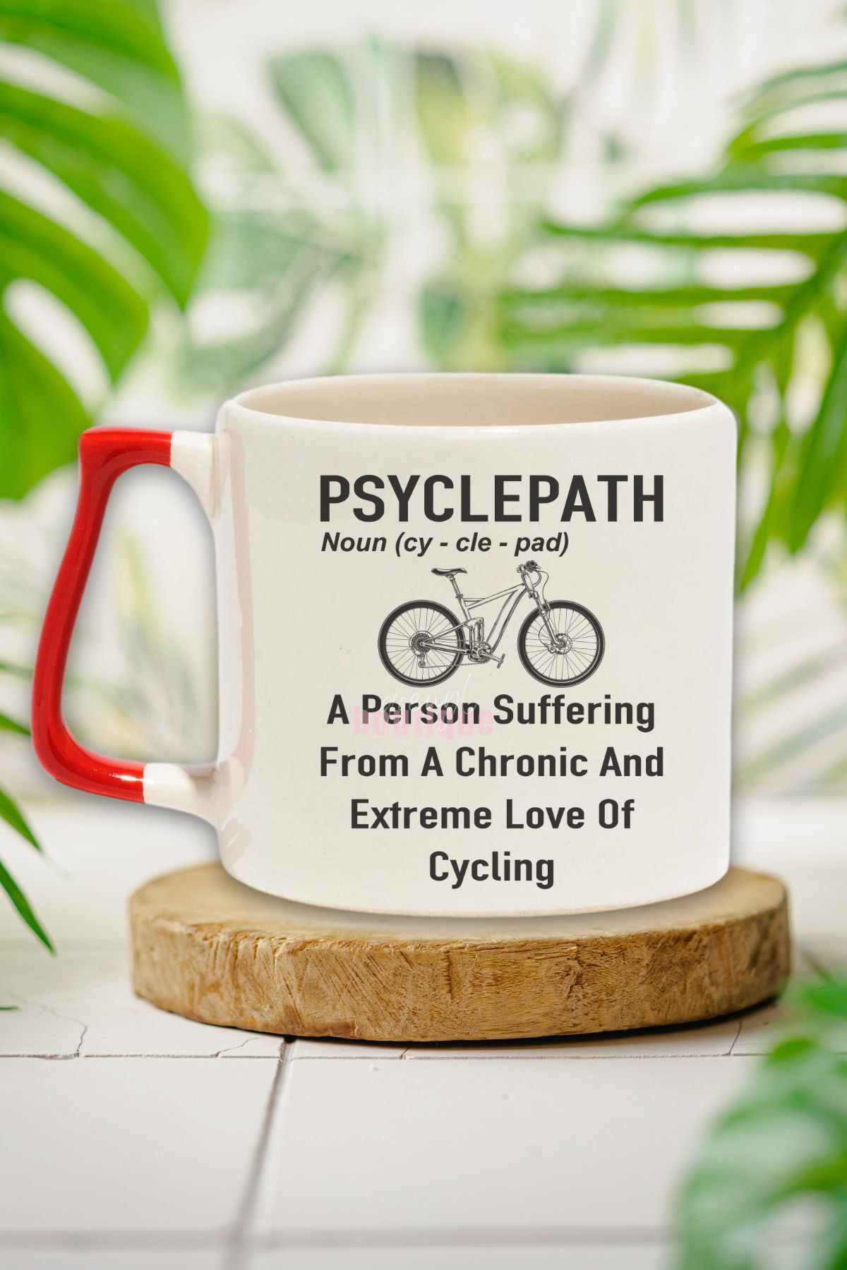qoeuyl boutique Psycylepath Noun Baskılı Bisiklet Tutkunu Doğum Günü Hediye Kırmızı Kulplu Kupa Bardak