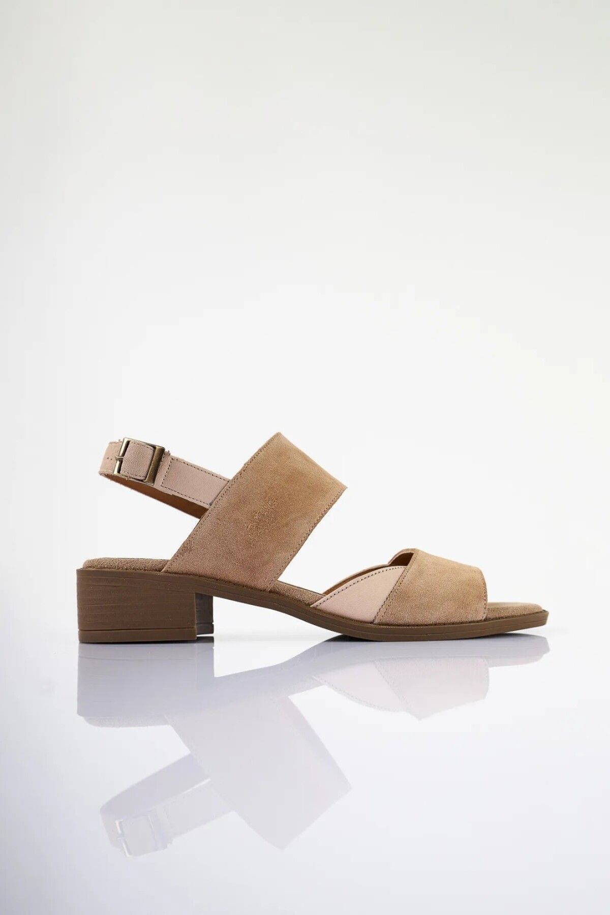 SU SHOE BOUTIQUE NO75 Pudra Hakiki Süet Deri Kısa Topuklu Sandalet