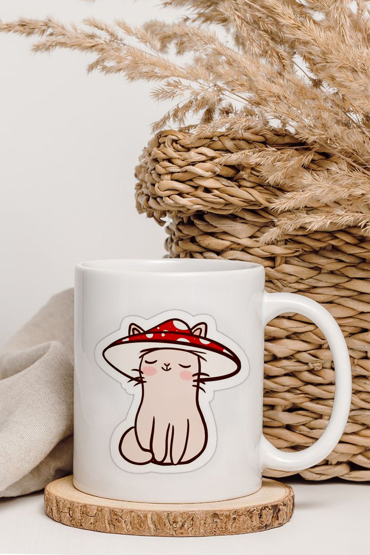 shop Mantar Şapkalı Kedi Tasarım Kupa