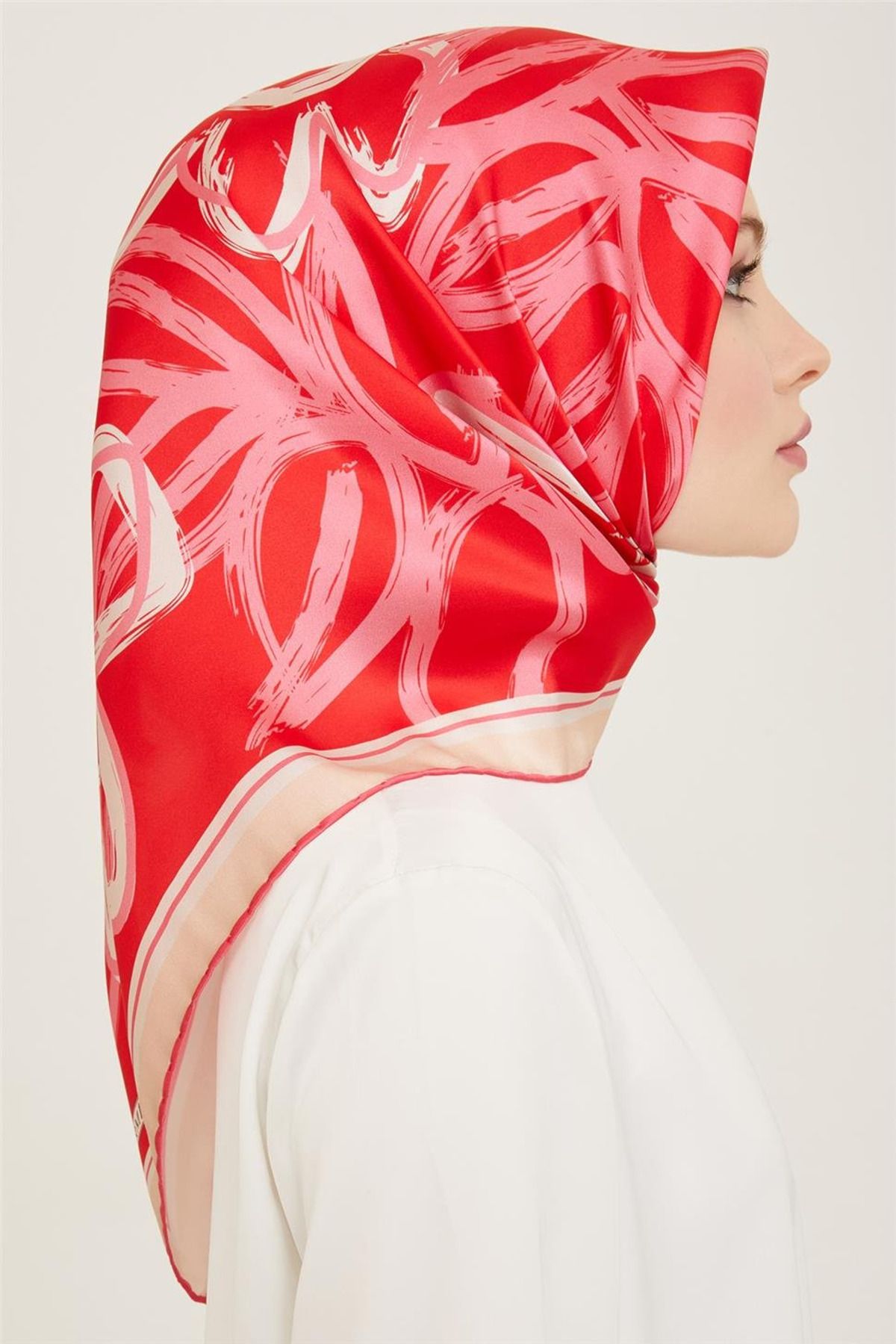 Armine Sura İpek Eşarp 91234D (S ) 90 x 90 Kırmızı - Mavi 81
