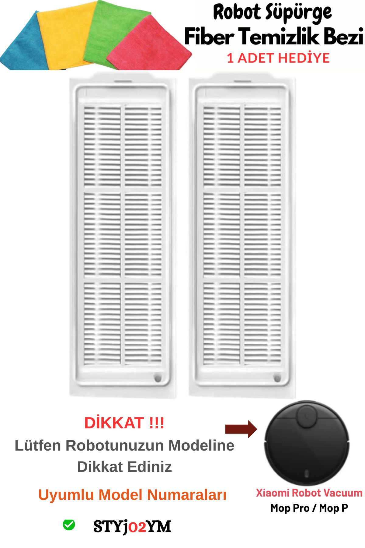 Xiaomi Mi Robot Vacuum Mop Pro Model No,STYj02YM,Vacuum Mop P Robot Süpürge Uyumlu 2 Adet Hepa Filtre Seti